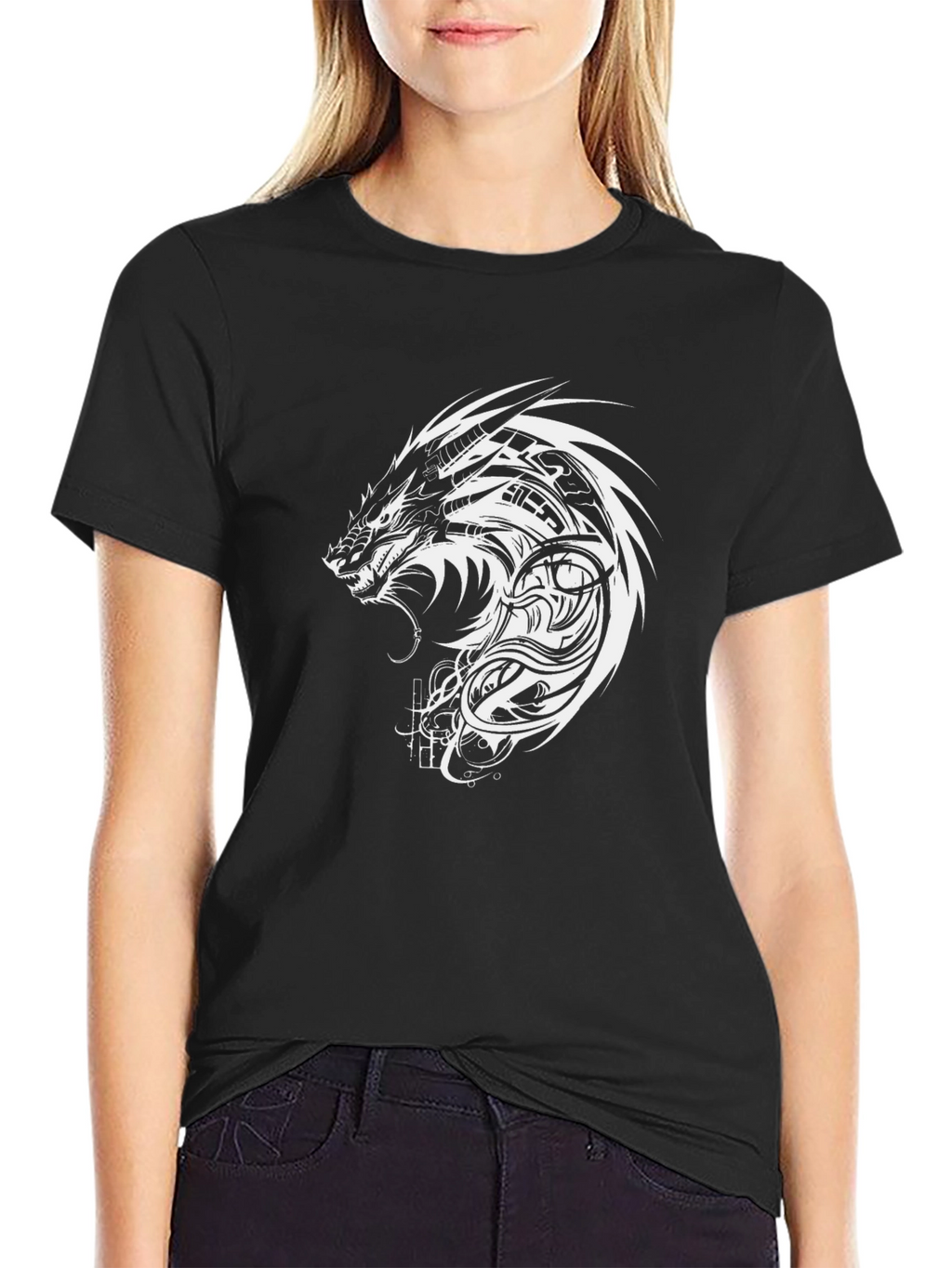 Dragon Graphic Black T-Shirt - Unique Tattoo Style Design