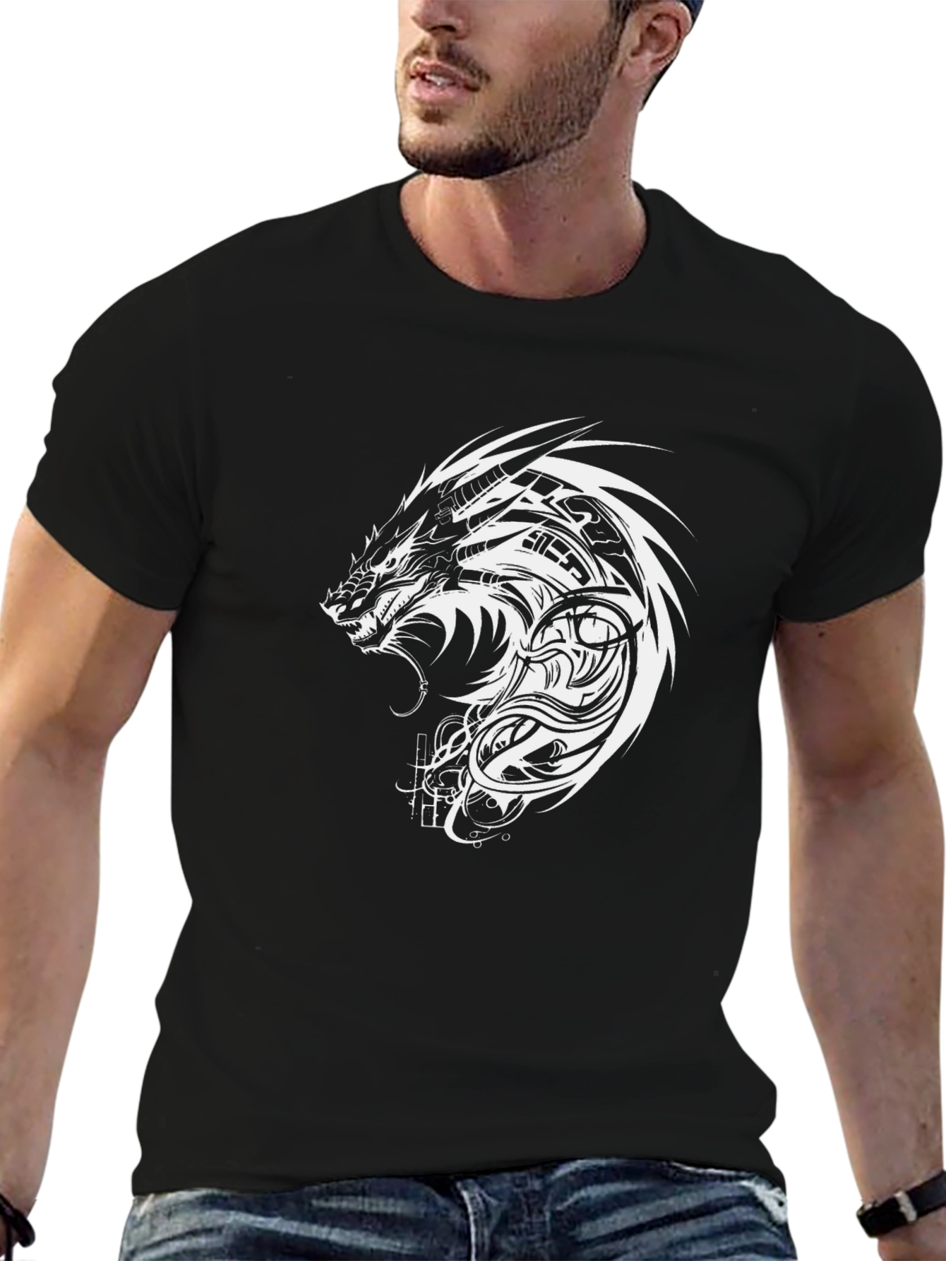 Dragon Graphic Black T-Shirt - Unique Tattoo Style Design