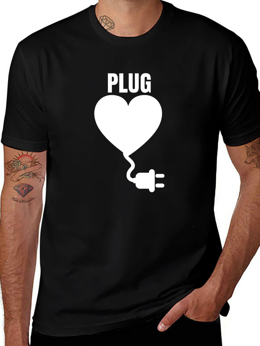 Plug Heart Relationship T-Shirt - Black Casual Tee