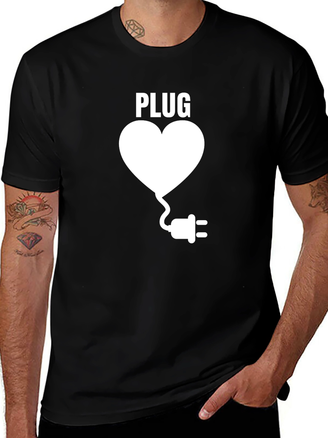 Plug Heart Relationship T-Shirt - Black Casual Tee
