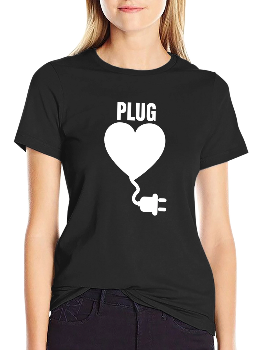 Plug Heart Relationship T-Shirt - Black Casual Tee
