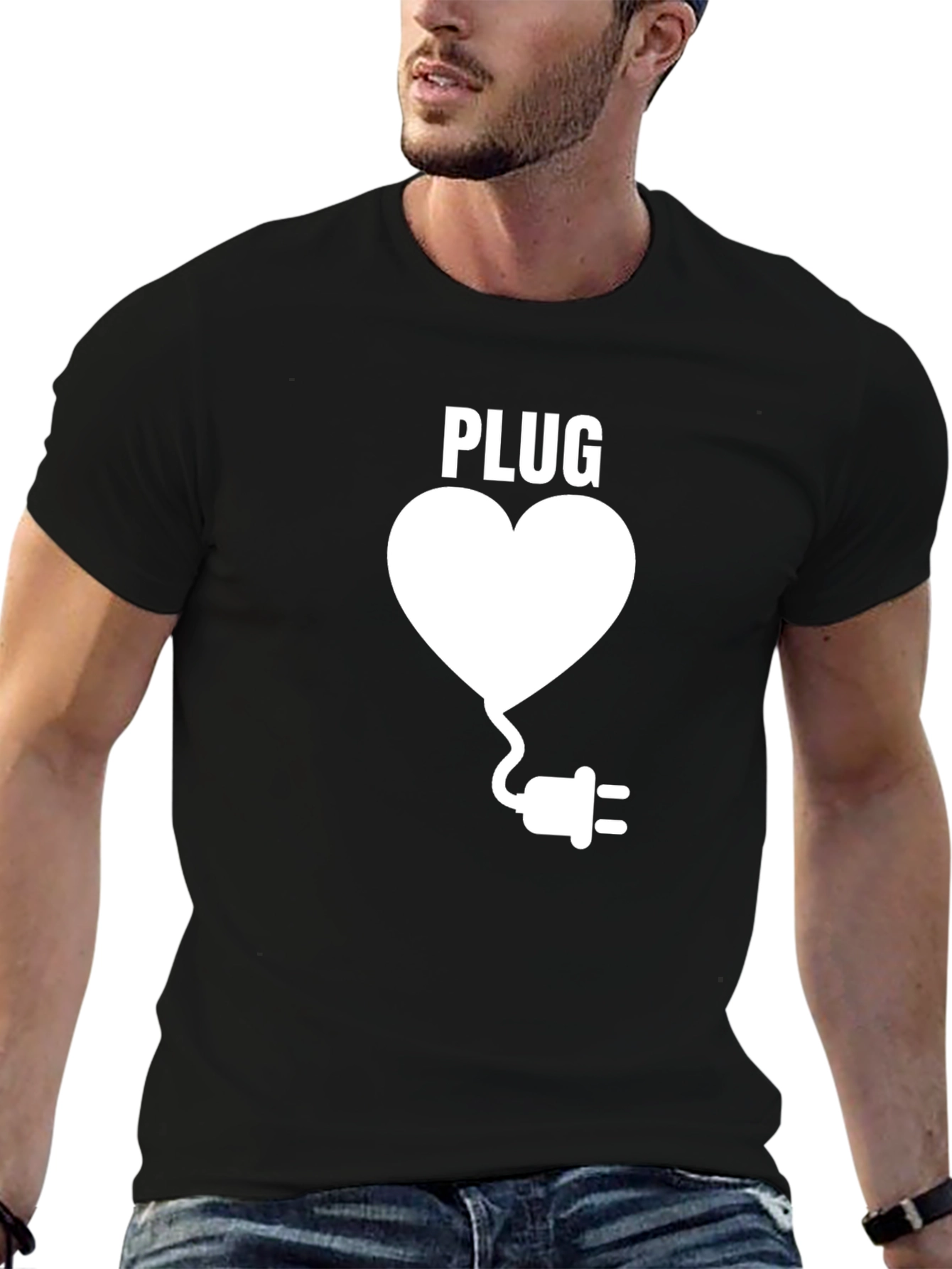 Plug Heart Relationship T-Shirt - Black Casual Tee