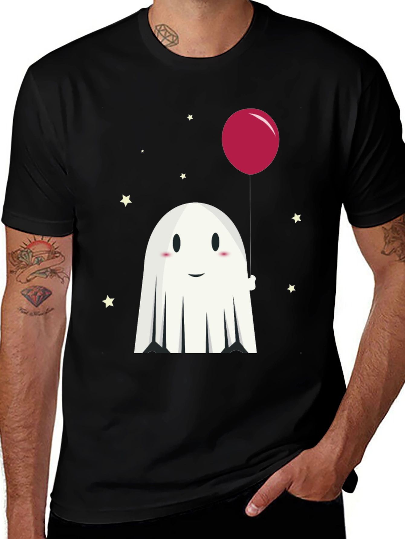 Cute Ghost & Balloon Graphic Tee