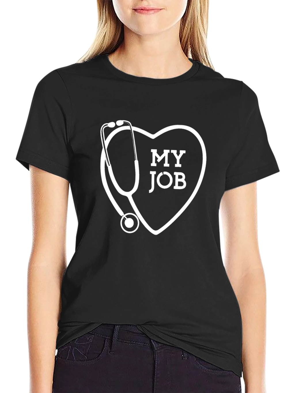 My Job Stethoscope Heart Graphic T-Shirt - Black