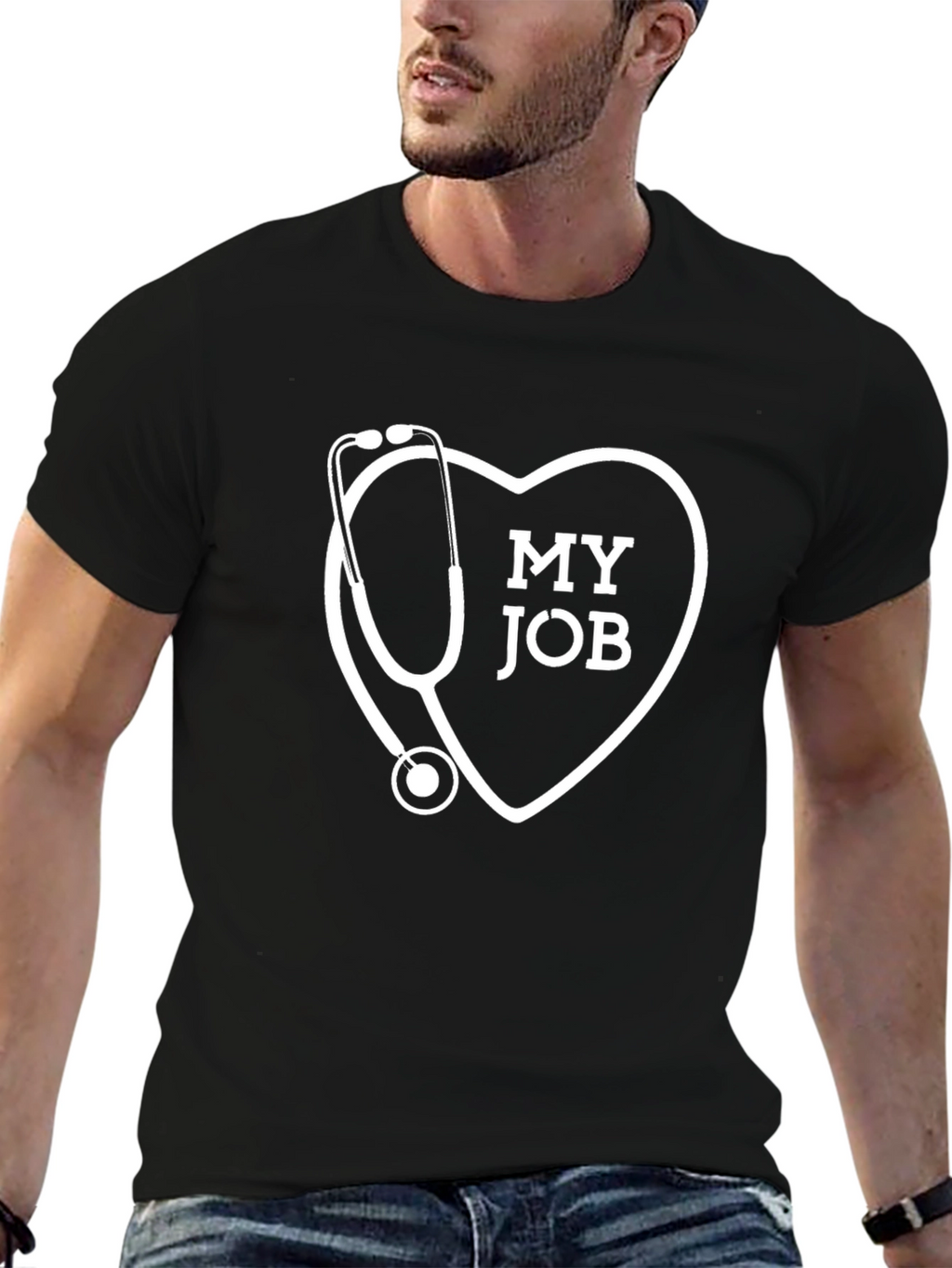 My Job Stethoscope Heart Graphic T-Shirt - Black