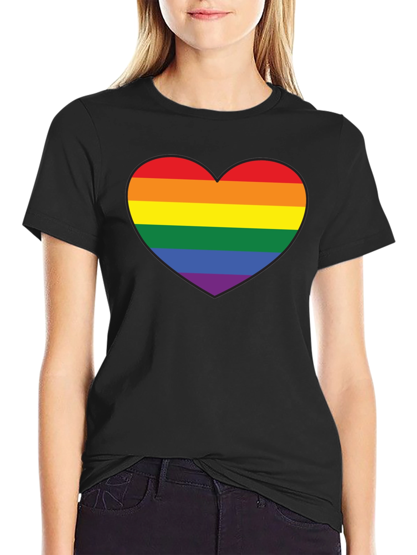 LGBT Pride Rainbow Heart Black T-Shirt