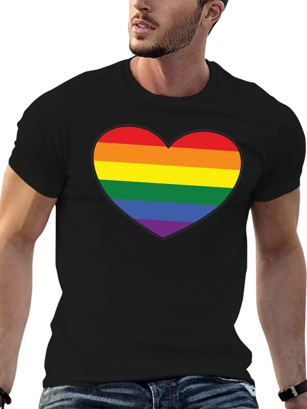 LGBT Pride Rainbow Heart Black T-Shirt
