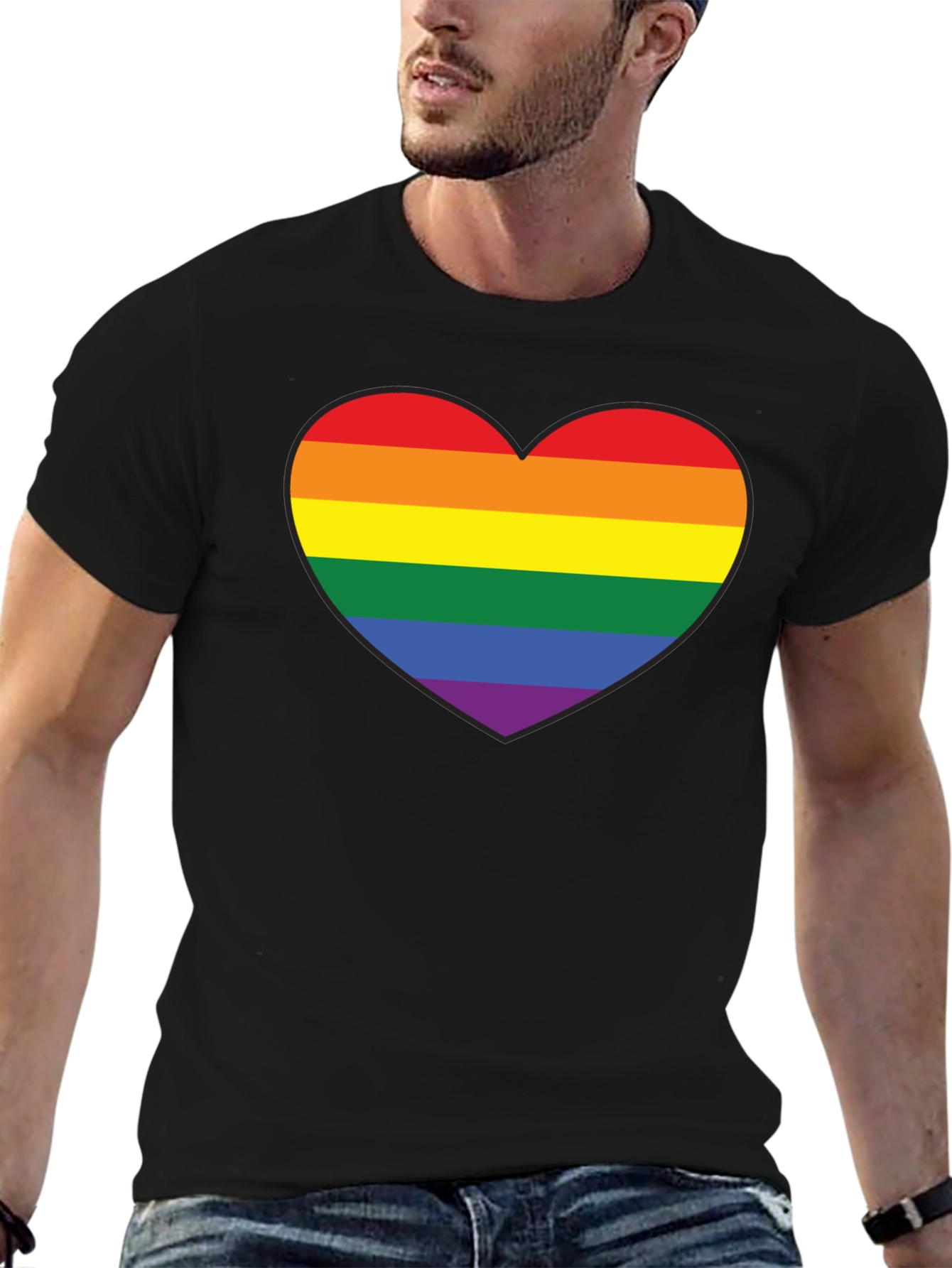 LGBT Pride Rainbow Heart Black T-Shirt