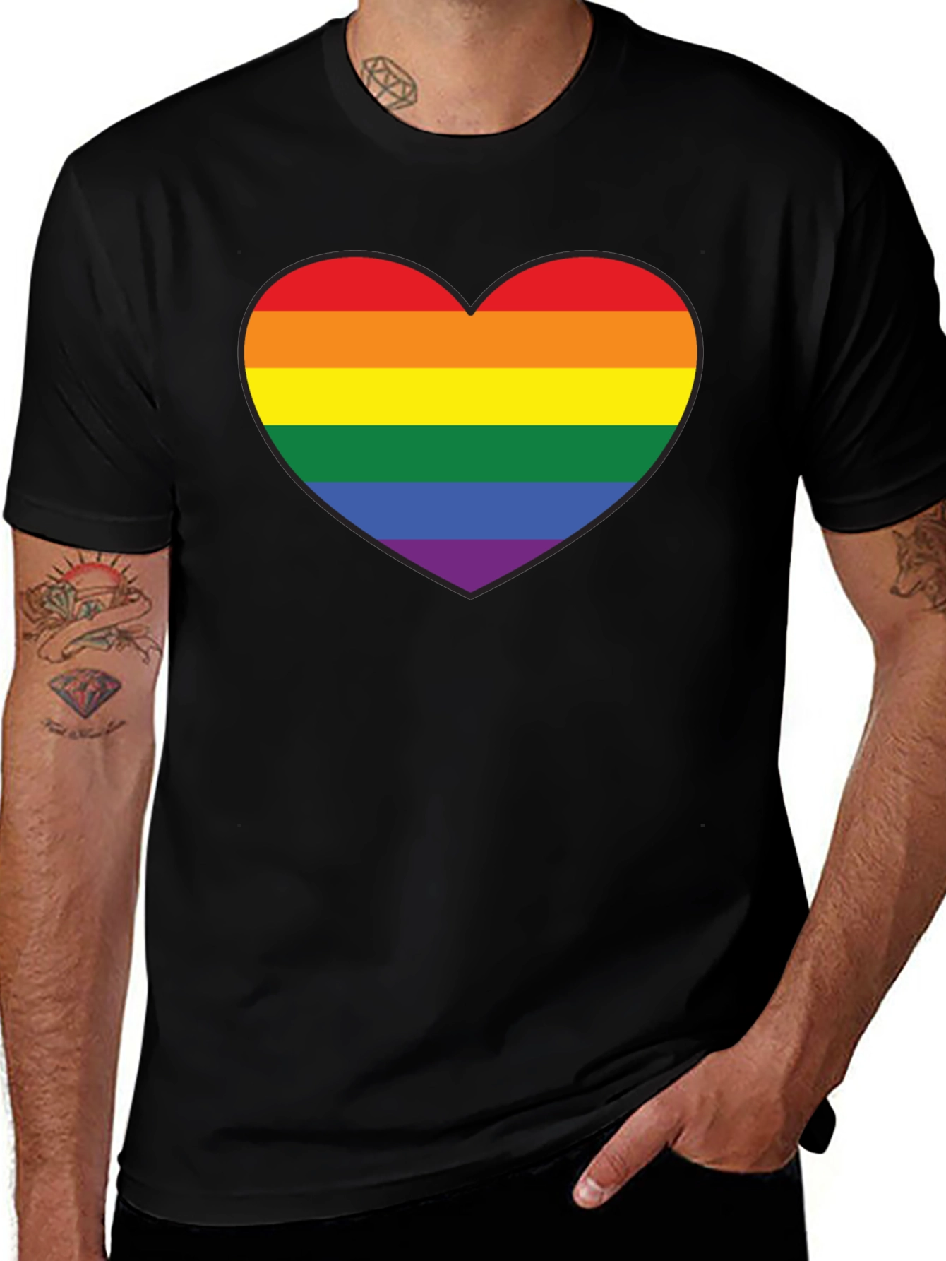 LGBT Pride Rainbow Heart Black T-Shirt