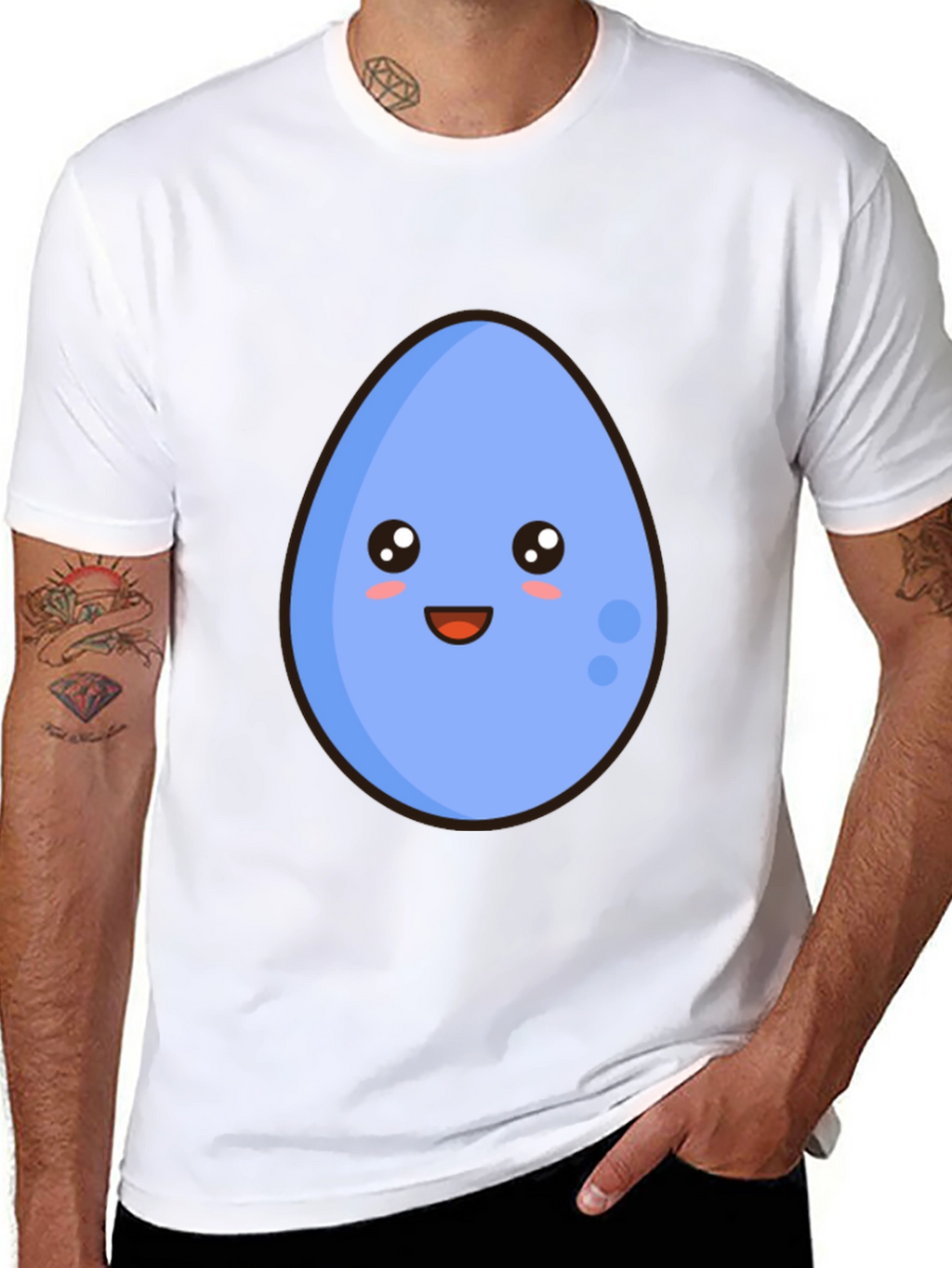 Cute Egg Cartoon Graphic T-Shirt - Black