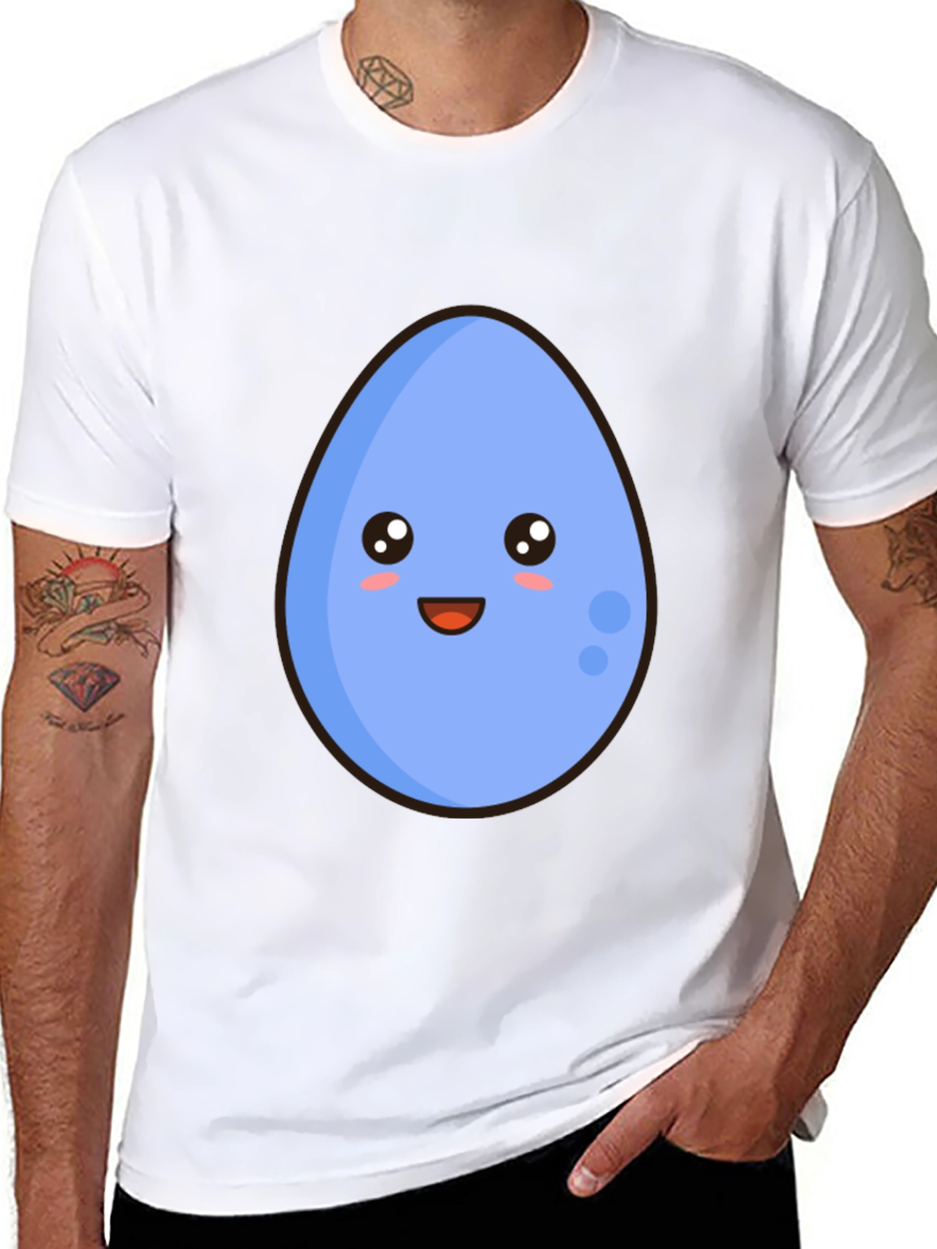 Cute Egg Cartoon Graphic T-Shirt - Black