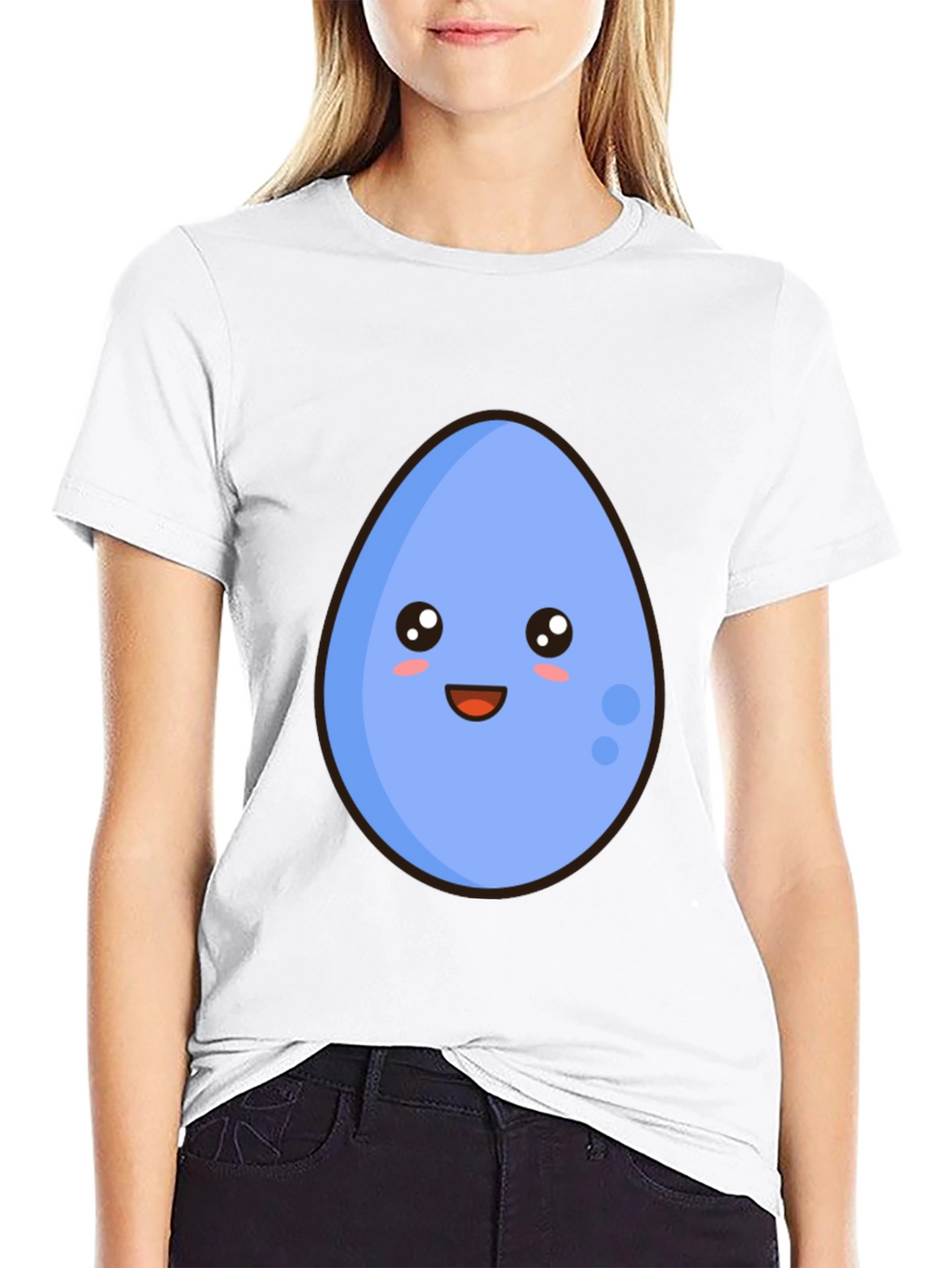 Cute Egg Cartoon Graphic T-Shirt - Black