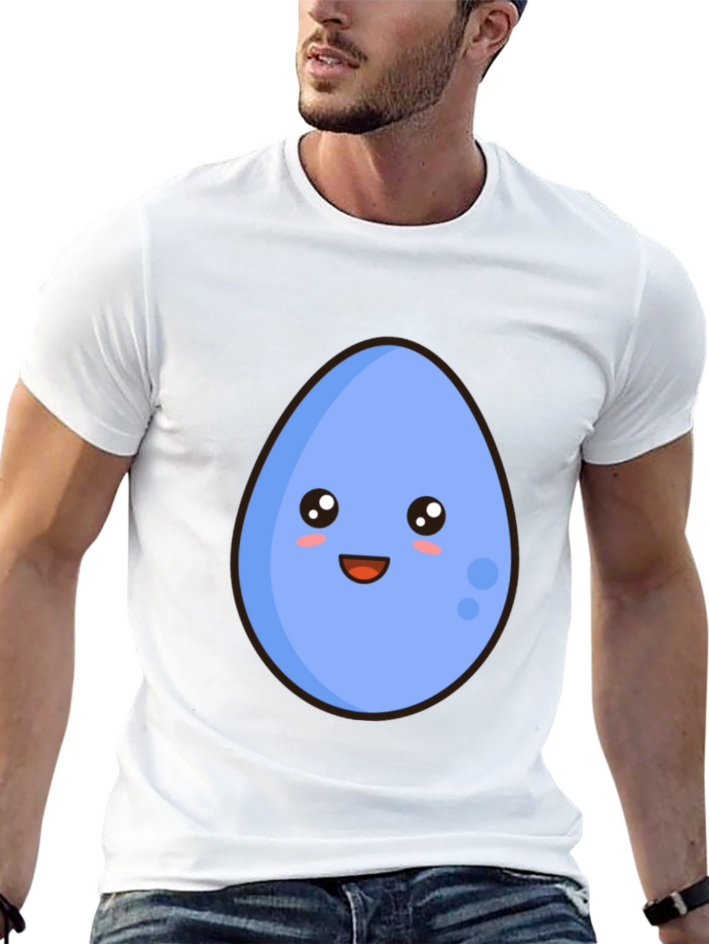 Cute Egg Cartoon Graphic T-Shirt - Black