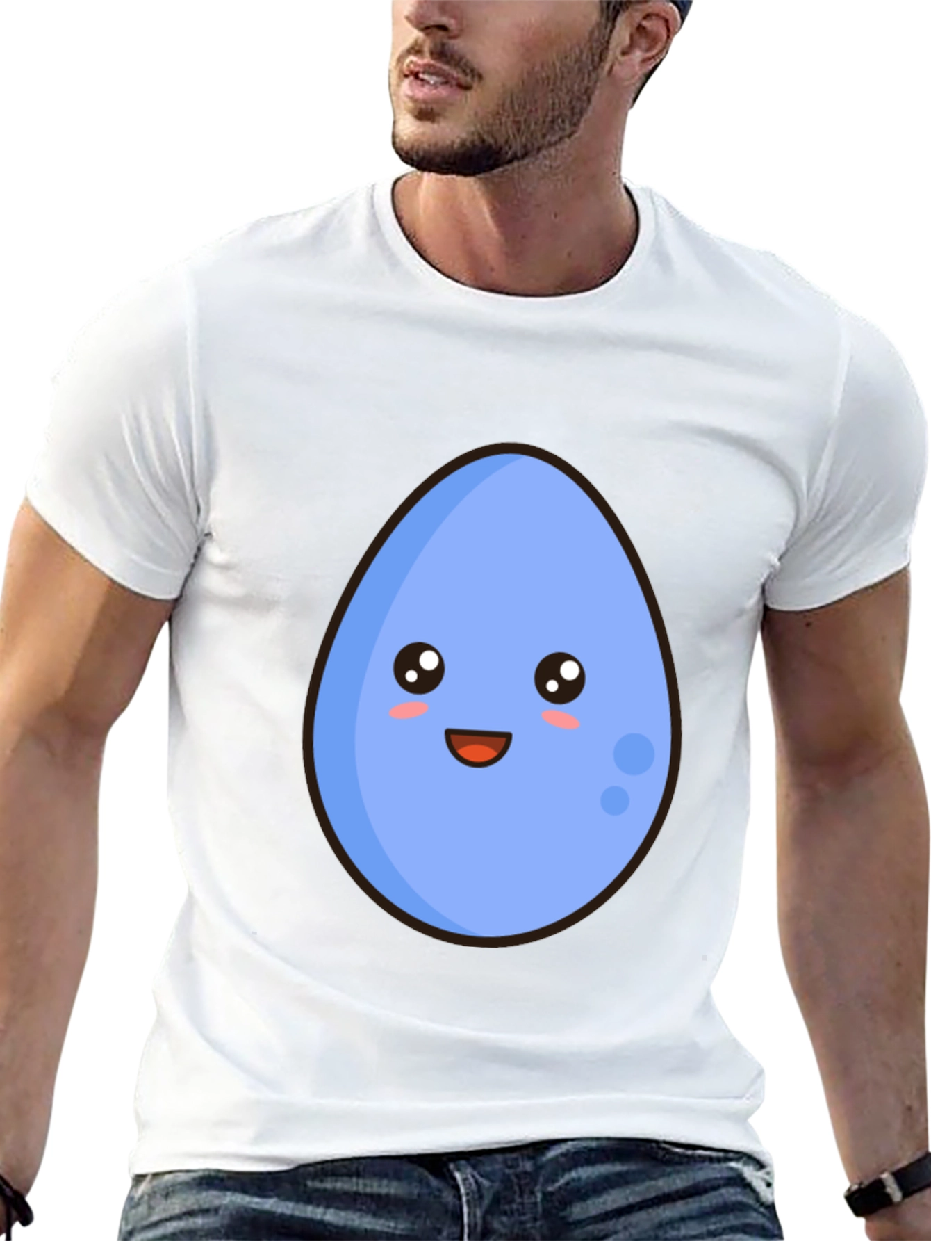Cute Egg Cartoon Graphic T-Shirt - Black