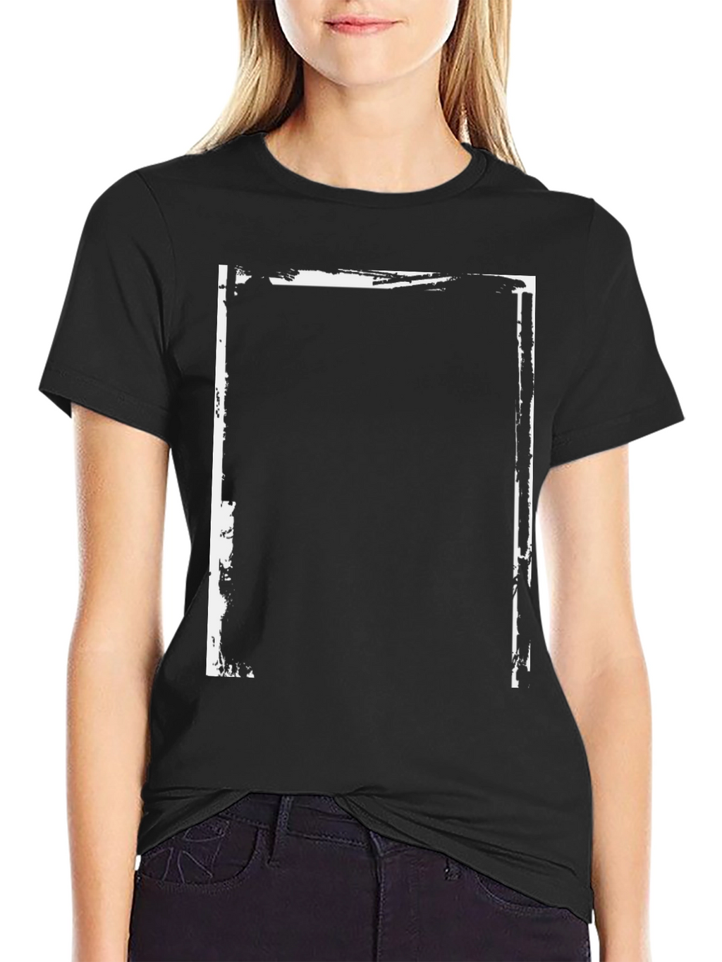 Black T-Shirt with Abstract White Frame