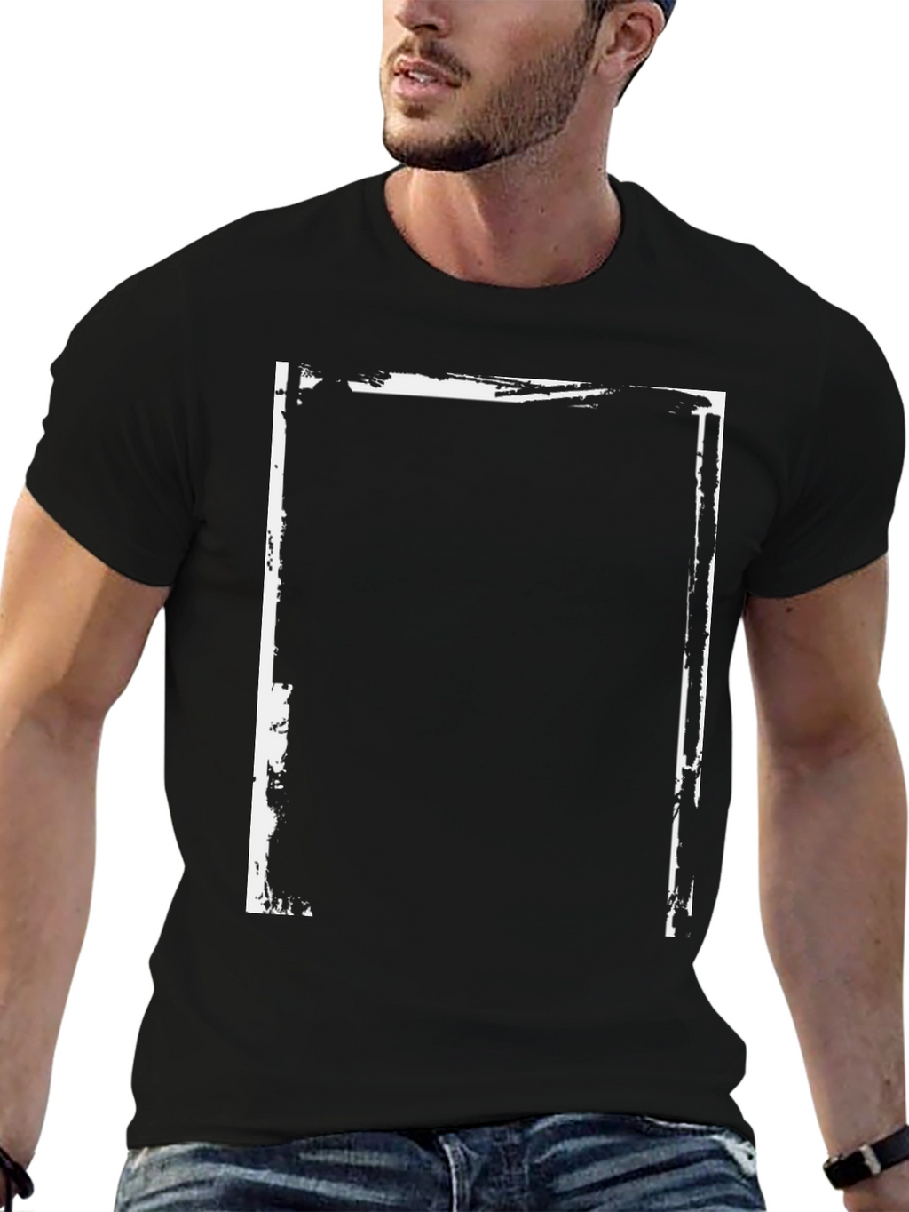Black T-Shirt with Abstract White Frame