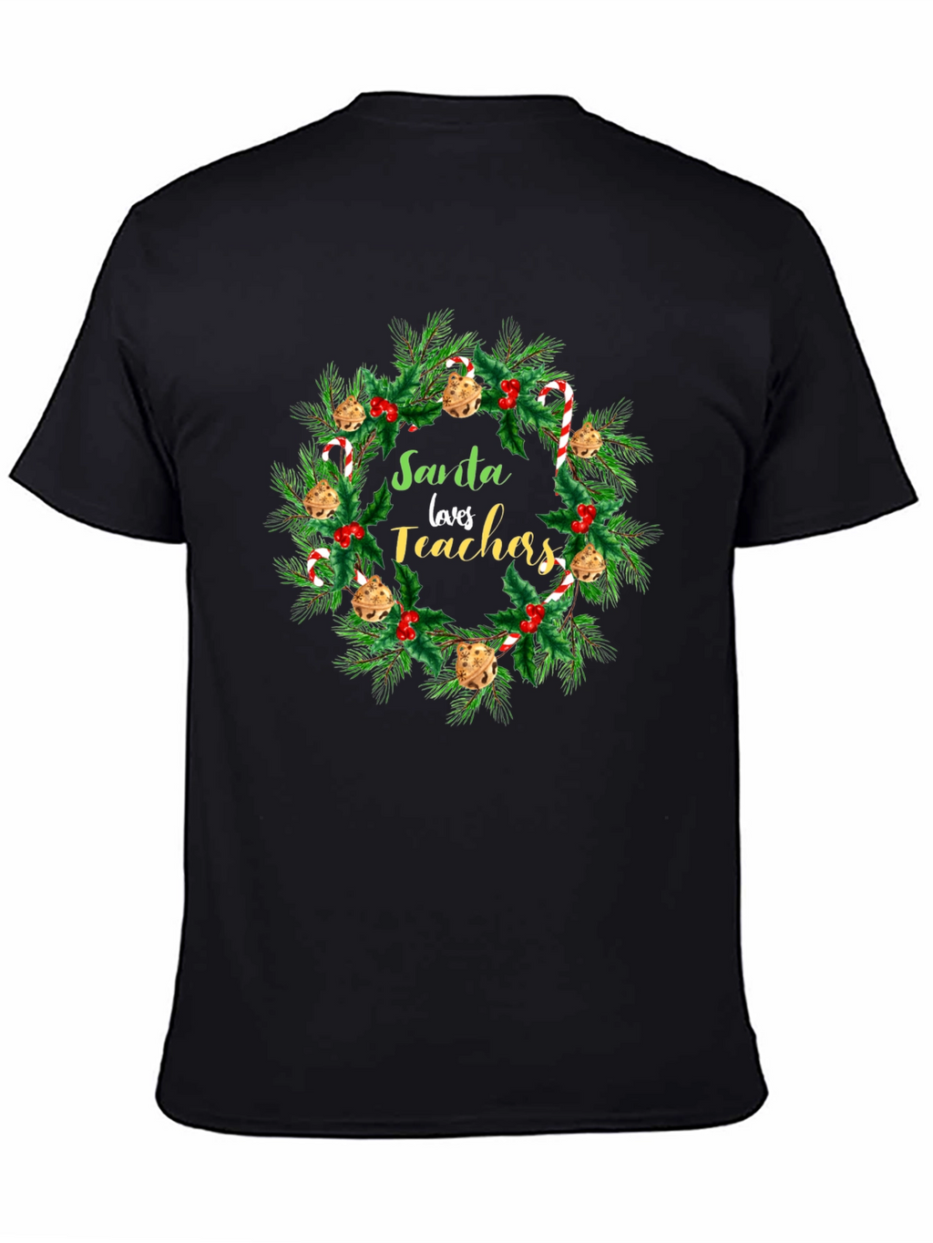 Santa Loves Teachers Christmas Wreath T-Shirt