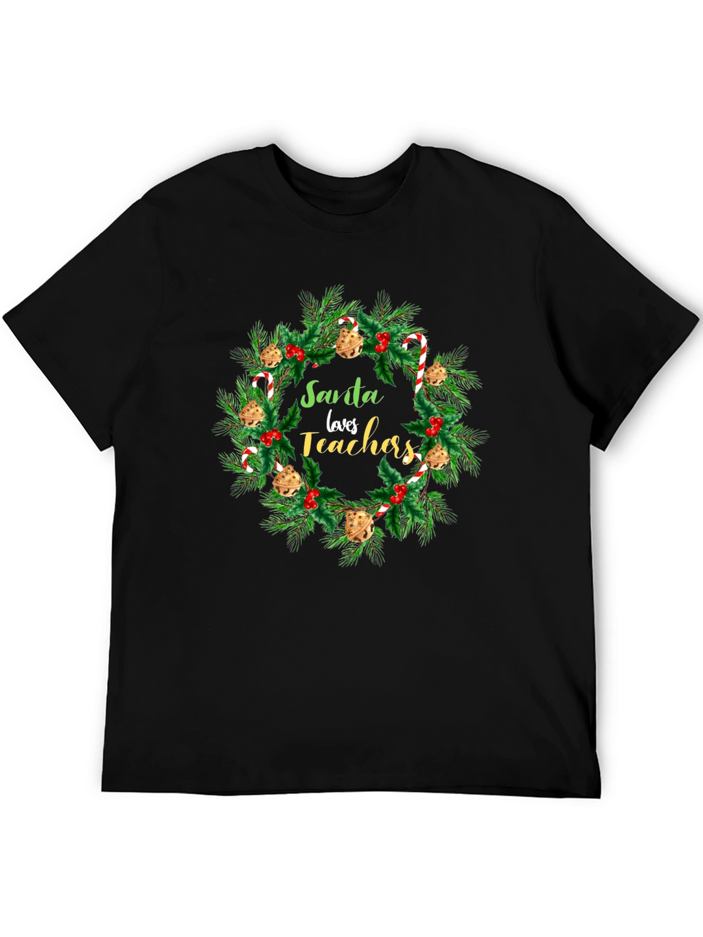 Santa Loves Teachers Christmas Wreath T-Shirt