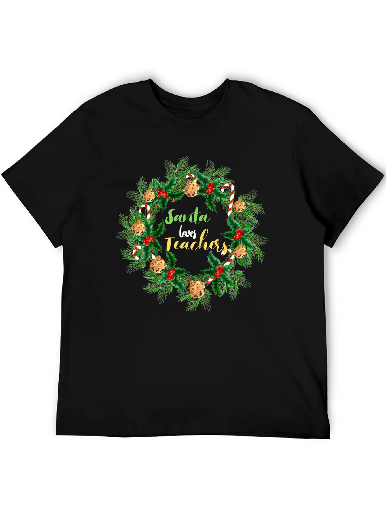 Santa Loves Teachers Christmas Wreath T-Shirt