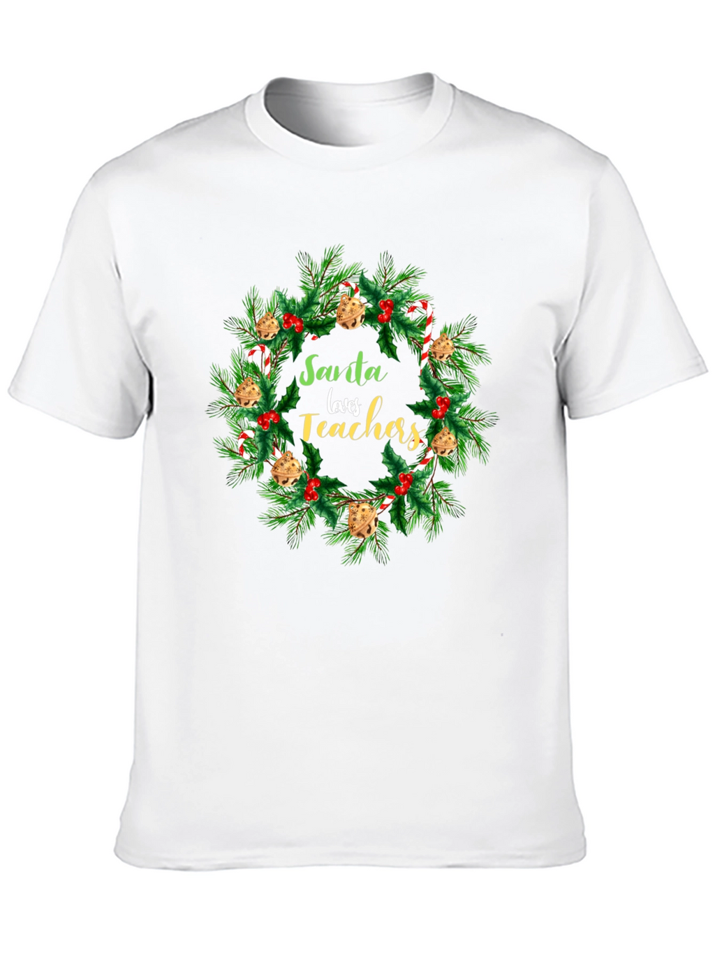 Santa Loves Teachers Christmas Wreath T-Shirt