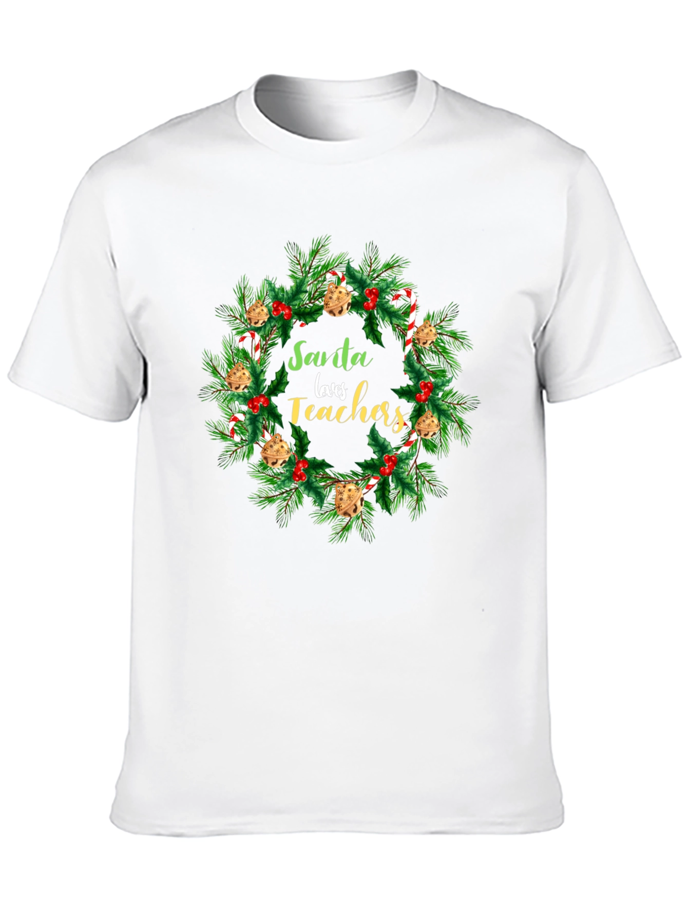 Santa Loves Teachers Christmas Wreath T-Shirt