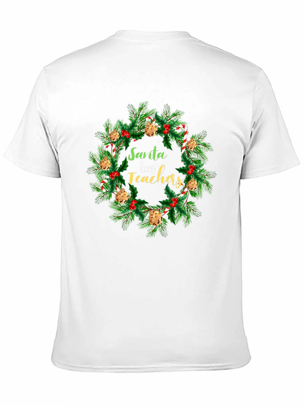 Santa Loves Teachers Christmas Wreath T-Shirt