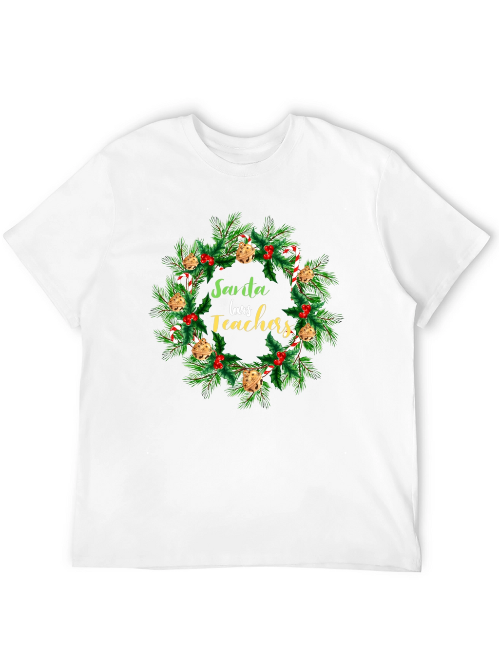 Santa Loves Teachers Christmas Wreath T-Shirt