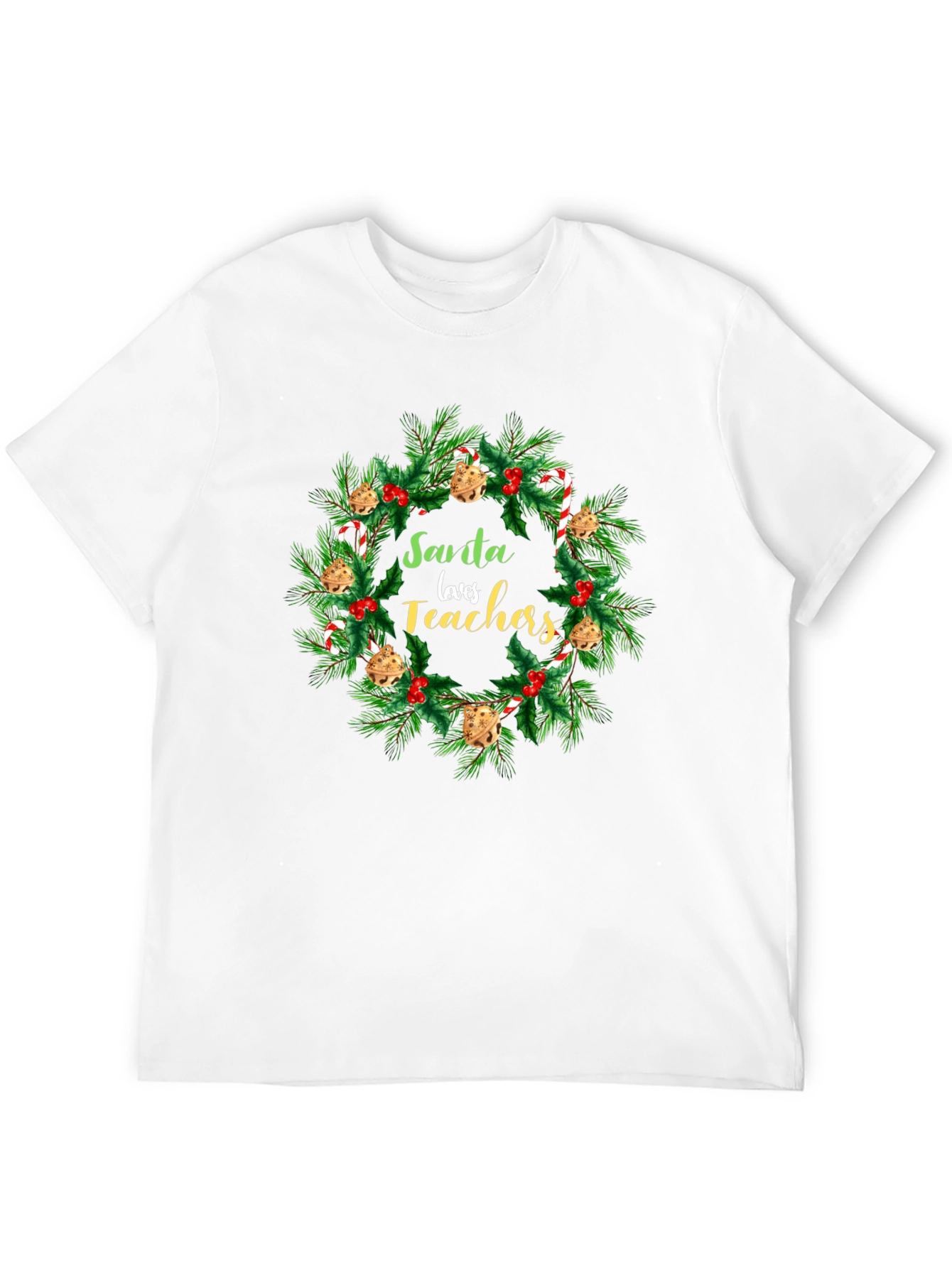 Santa Loves Teachers Christmas Wreath T-Shirt