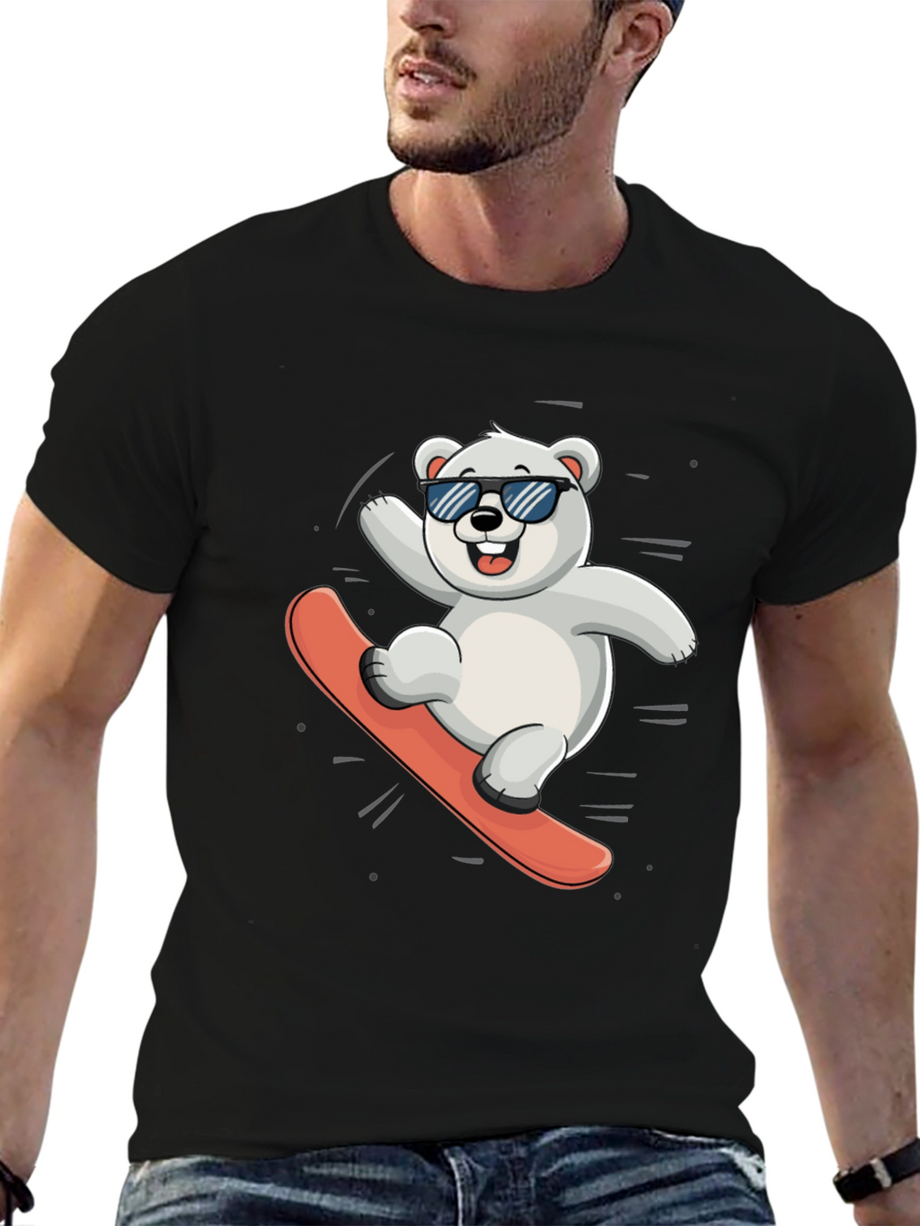 Cool Polar Bear Snowboarding Graphic Tee