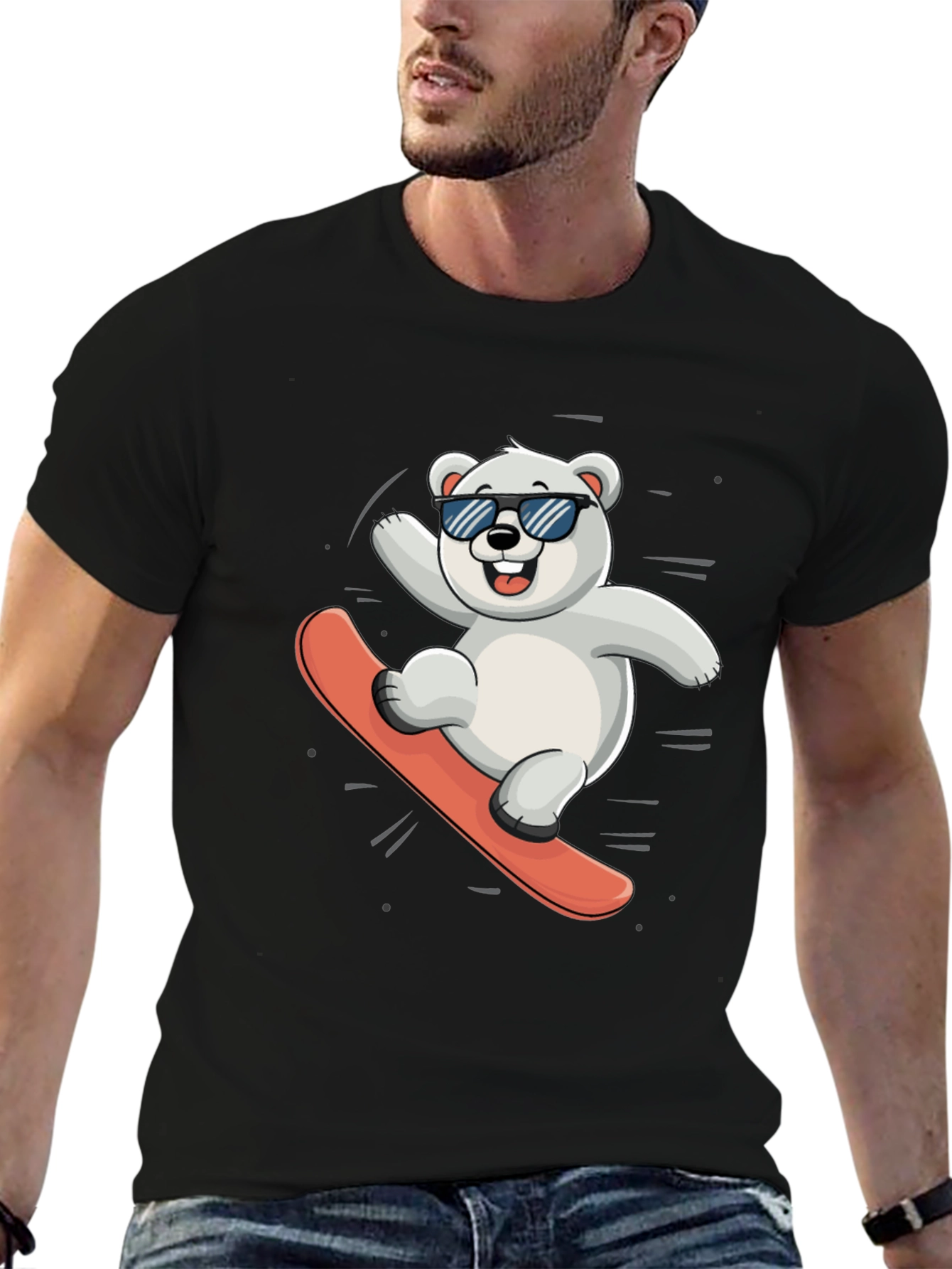 Cool Polar Bear Snowboarding Graphic Tee