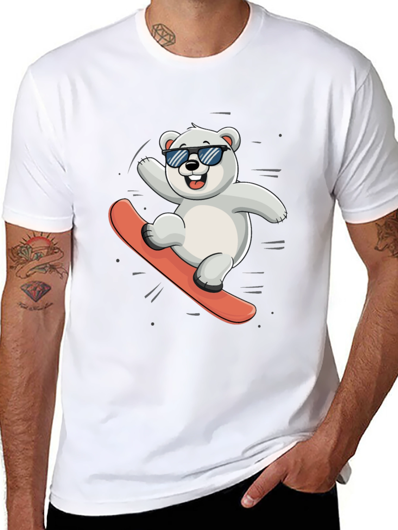 Cool Polar Bear Snowboarding Graphic Tee
