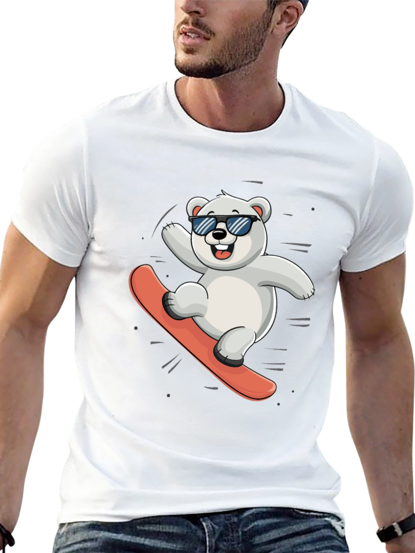 Cool Polar Bear Snowboarding Graphic Tee