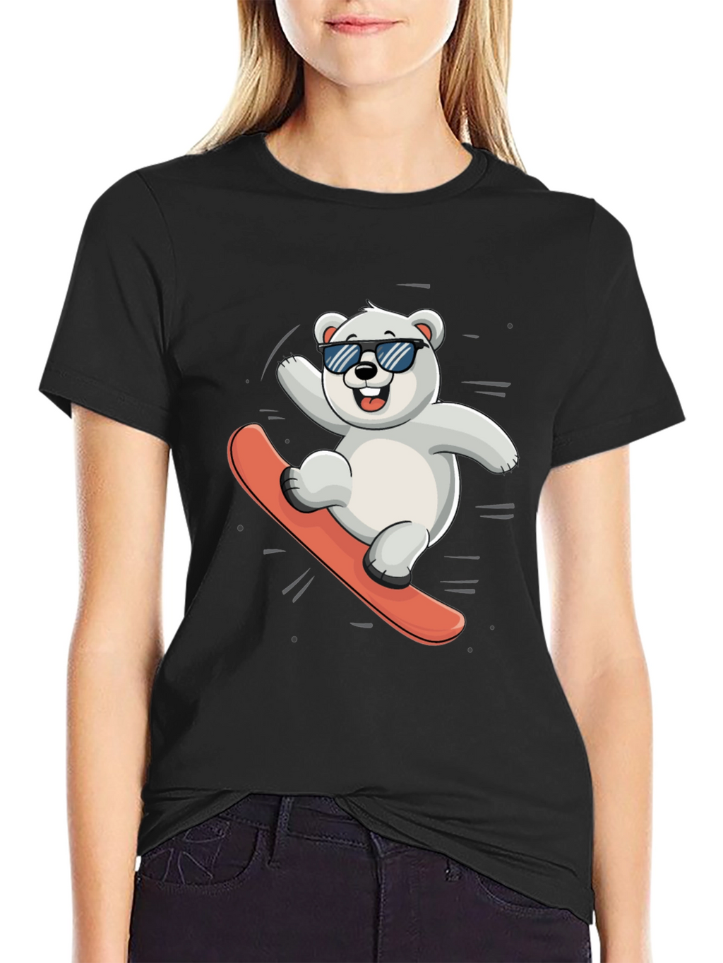 Cool Polar Bear Snowboarding Graphic Tee
