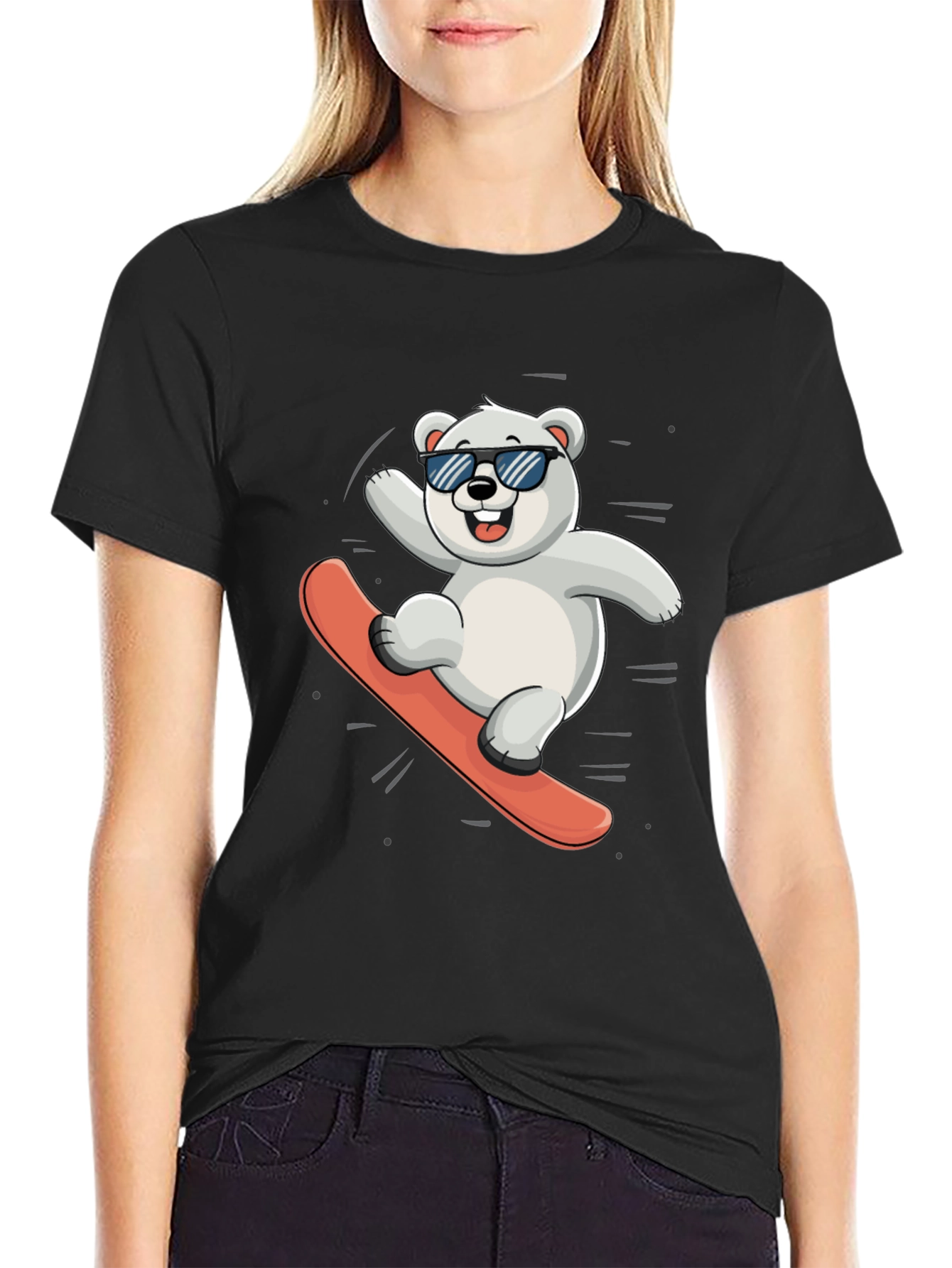 Cool Polar Bear Snowboarding Graphic Tee