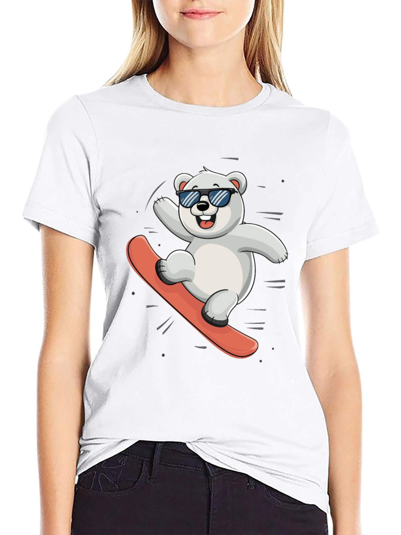 Cool Polar Bear Snowboarding Graphic Tee