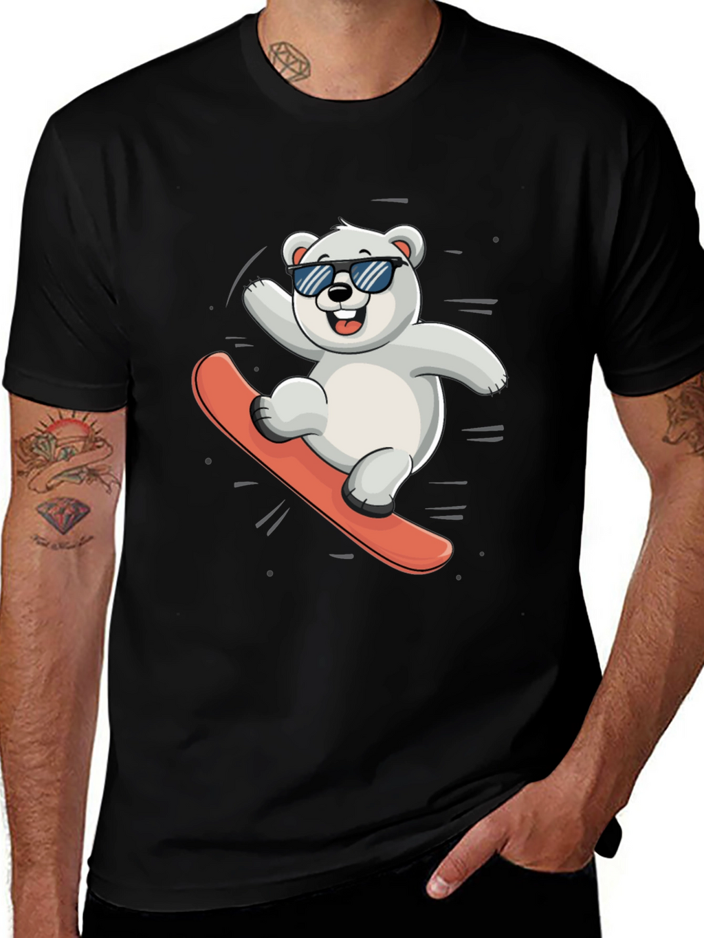 Cool Polar Bear Snowboarding Graphic Tee