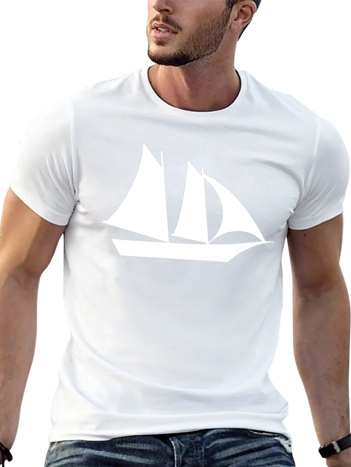 Sailboat Graphic Tee - Black Cotton T-Shirt