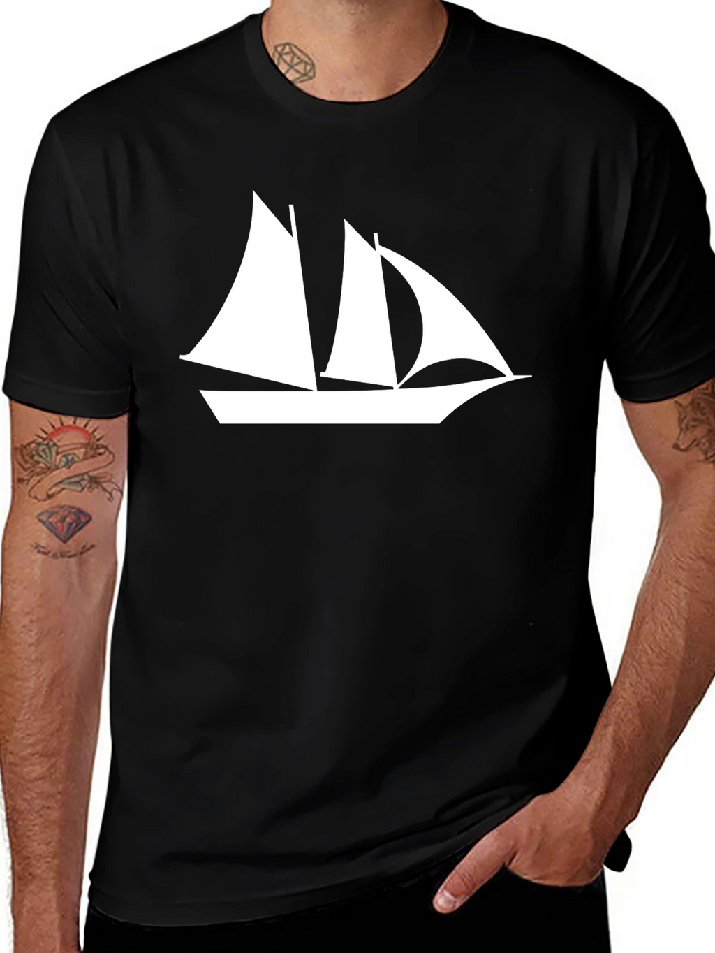 Sailboat Graphic Tee - Black Cotton T-Shirt