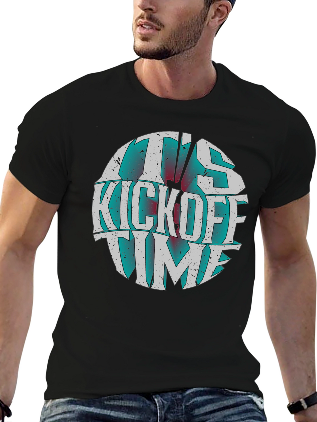 Its Kickoff Time Graphic Tee - Black Cotton T-Shirt