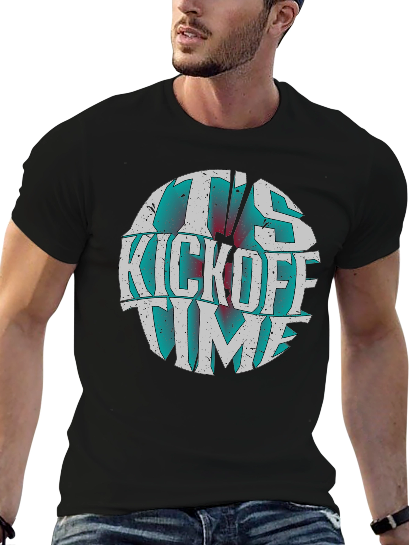 Its Kickoff Time Graphic Tee - Black Cotton T-Shirt