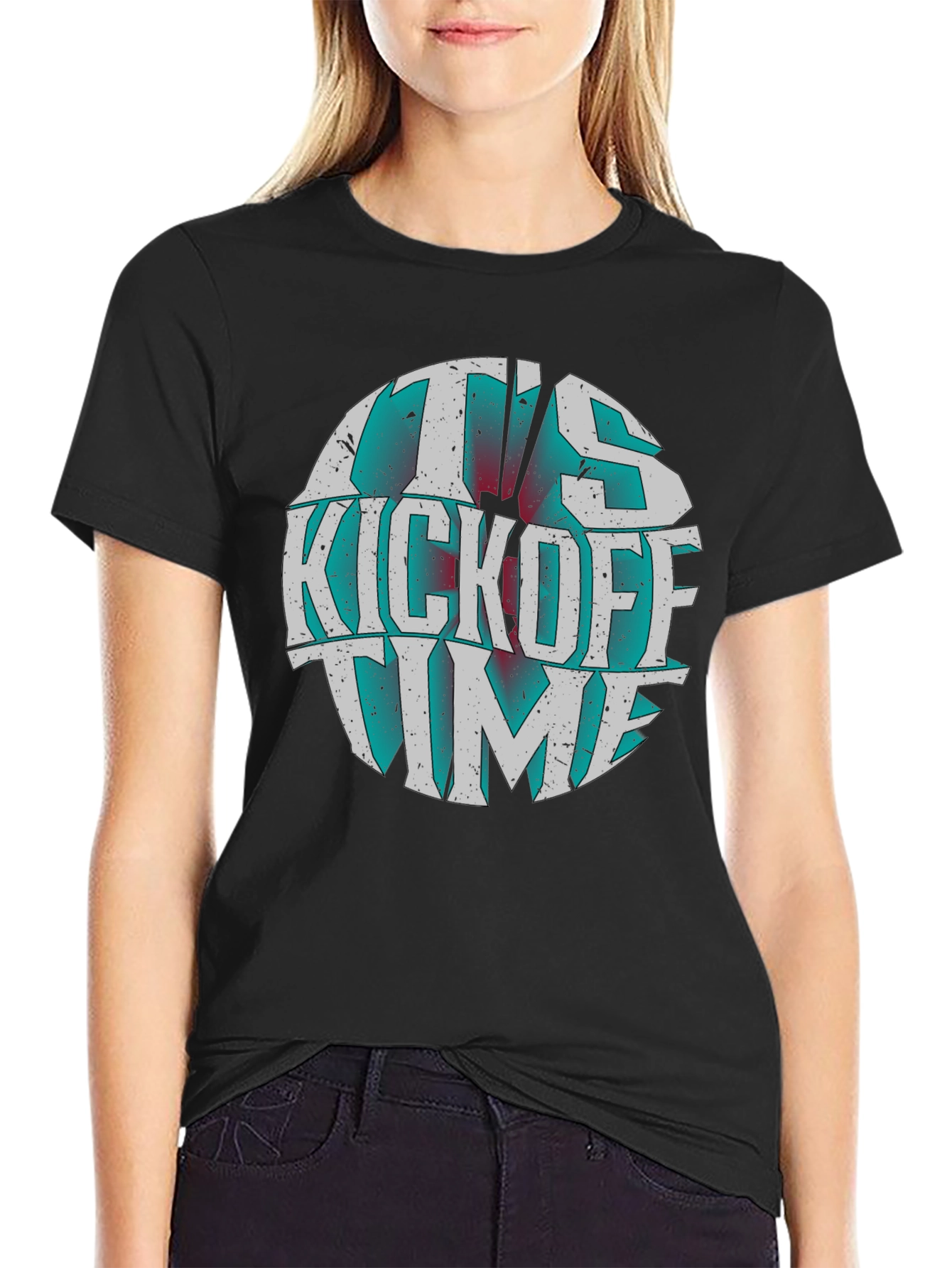Its Kickoff Time Graphic Tee - Black Cotton T-Shirt