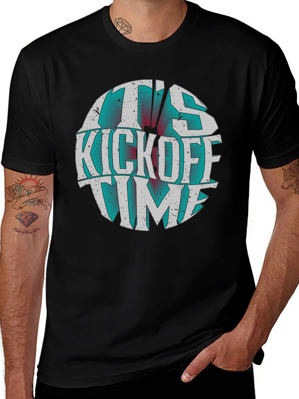 Its Kickoff Time Graphic Tee - Black Cotton T-Shirt
