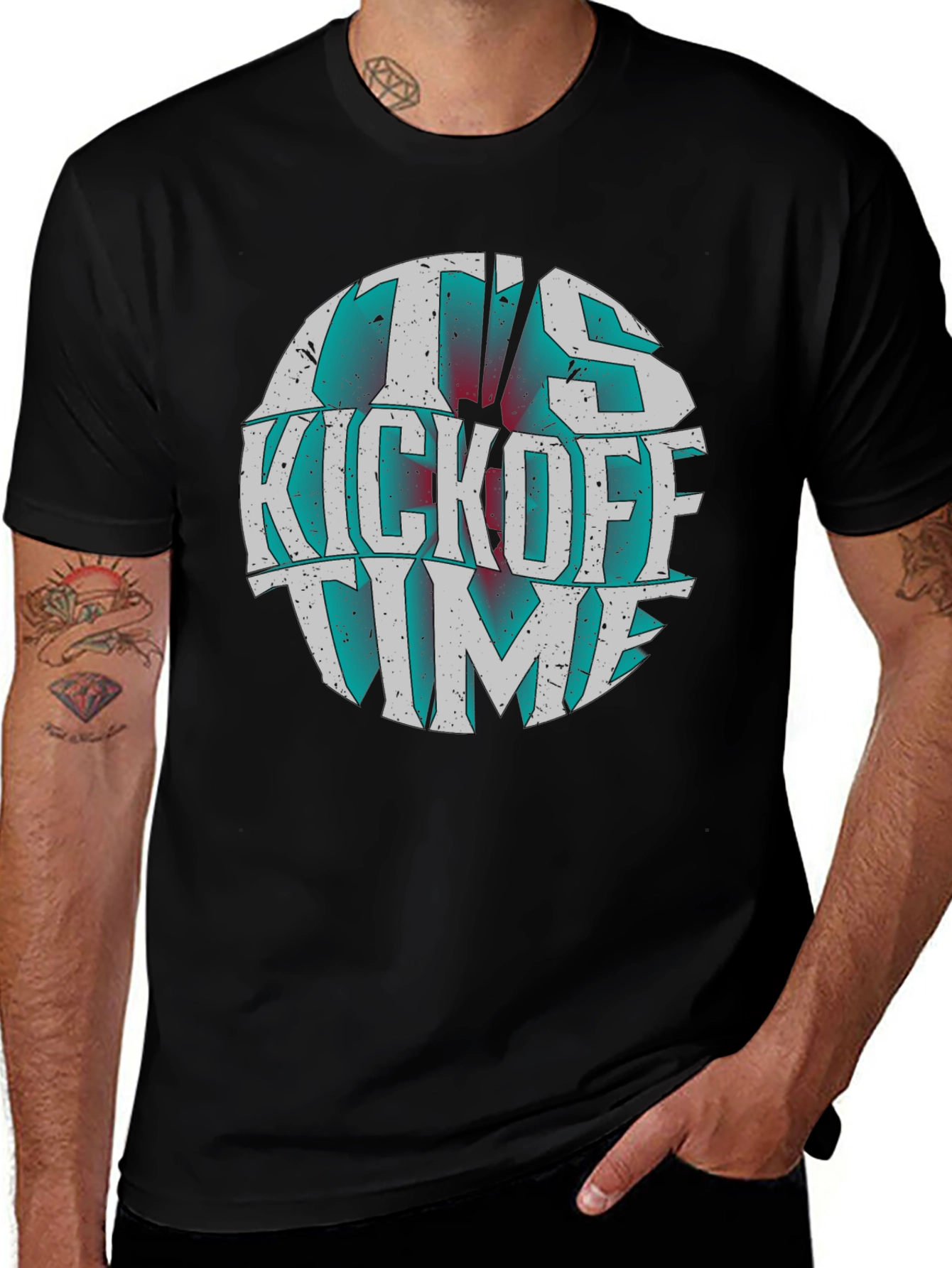 Its Kickoff Time Graphic Tee - Black Cotton T-Shirt
