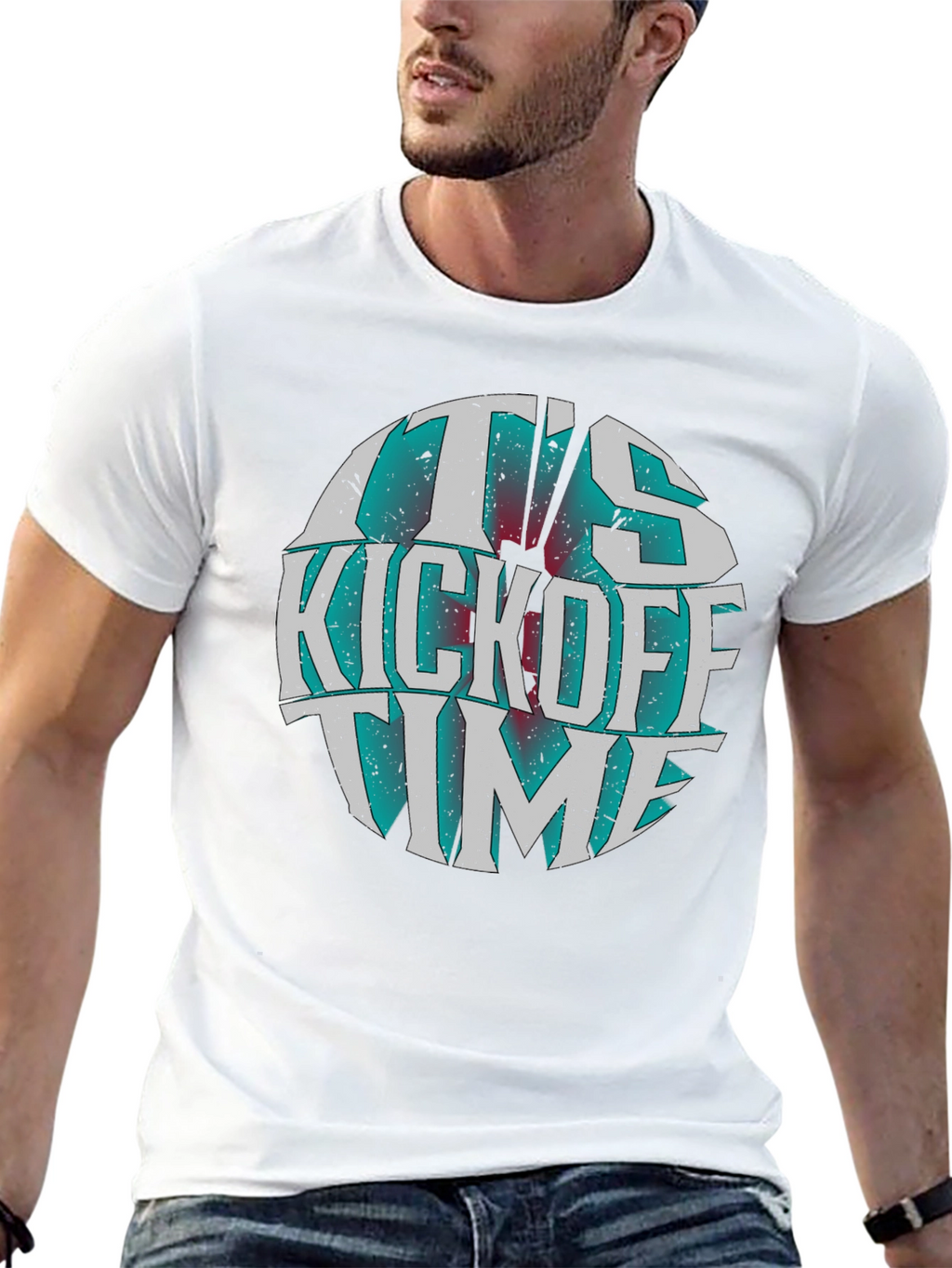 Its Kickoff Time Graphic Tee - Black Cotton T-Shirt