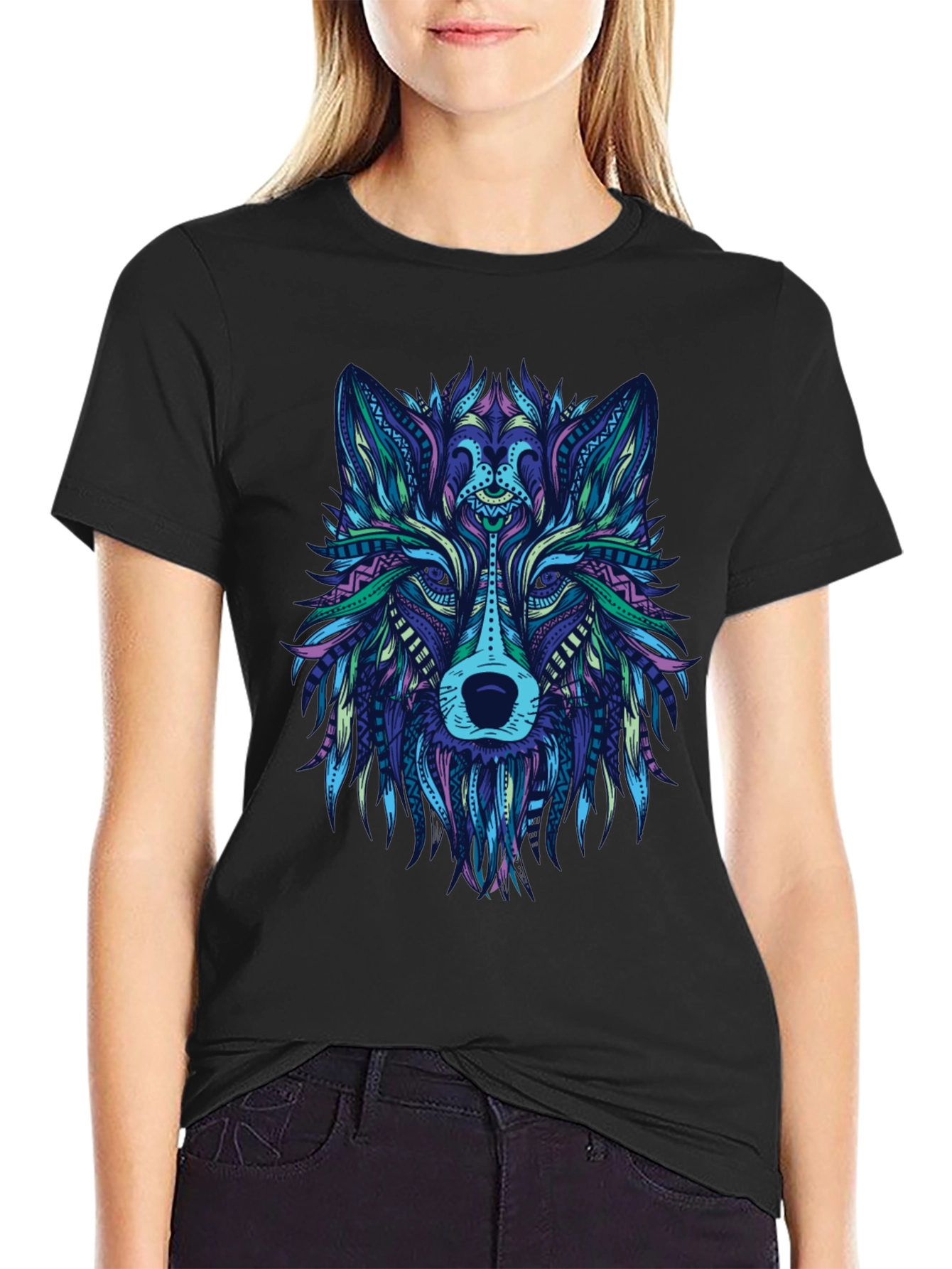 Abstract Wolf Graphic Tee - Mens Black T-Shirt