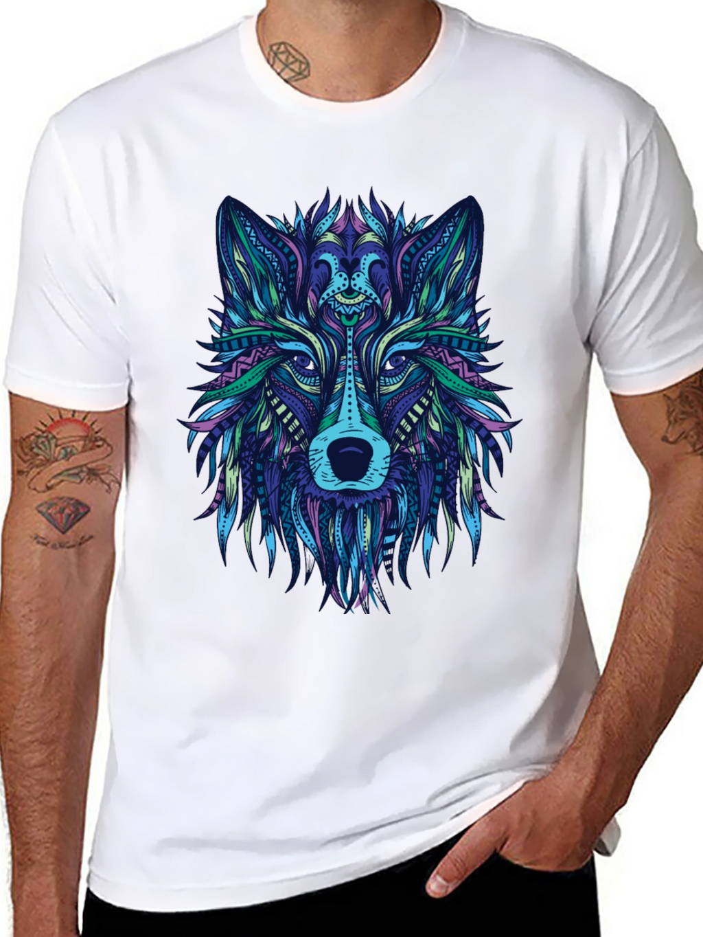 Abstract Wolf Graphic Tee - Mens Black T-Shirt