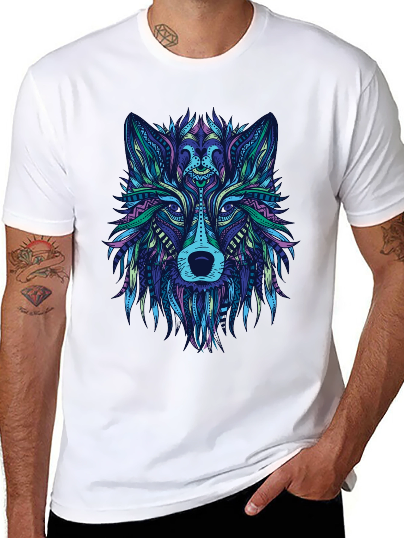 Abstract Wolf Graphic Tee - Mens Black T-Shirt
