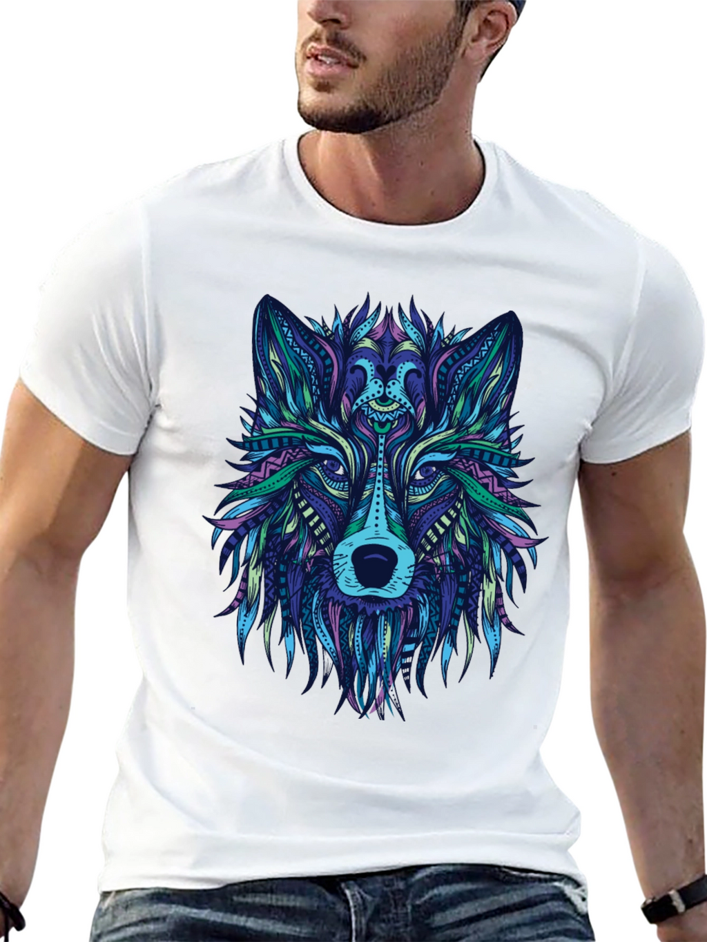 Abstract Wolf Graphic Tee - Mens Black T-Shirt