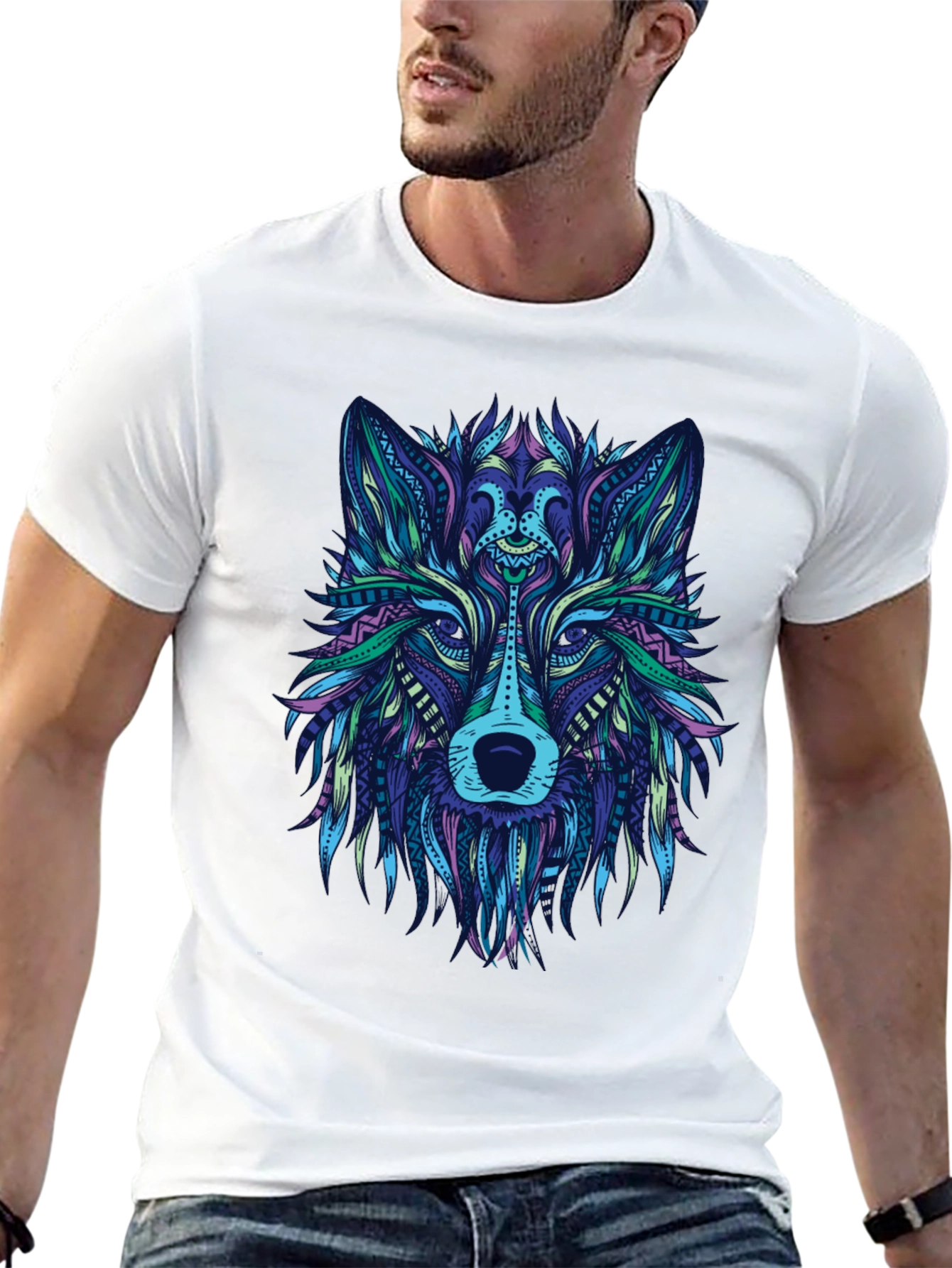 Abstract Wolf Graphic Tee - Mens Black T-Shirt