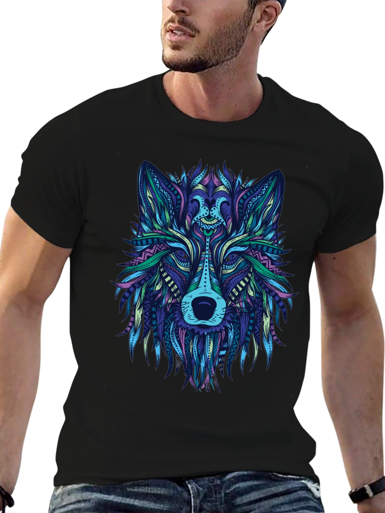 Abstract Wolf Graphic Tee - Mens Black T-Shirt